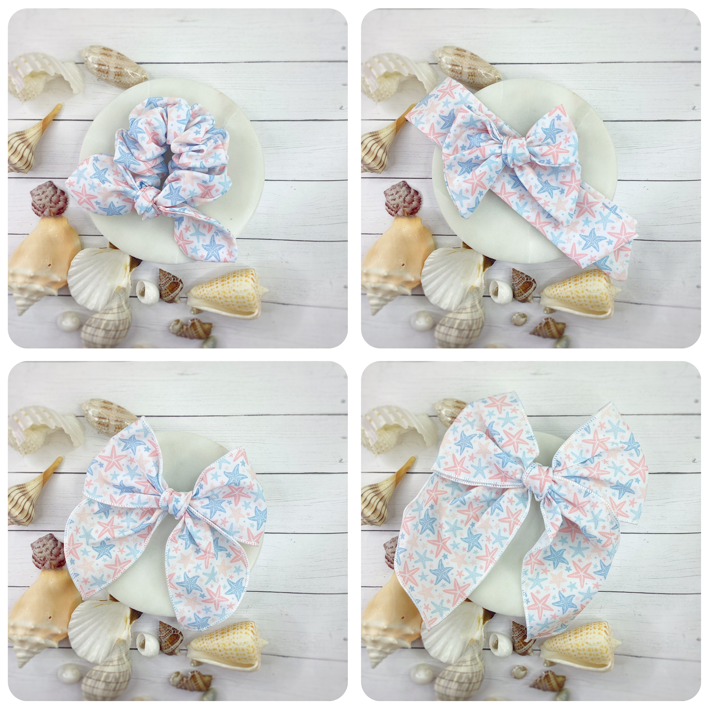 Beachy Starfish Bow Strip and Scrunchie Collection
