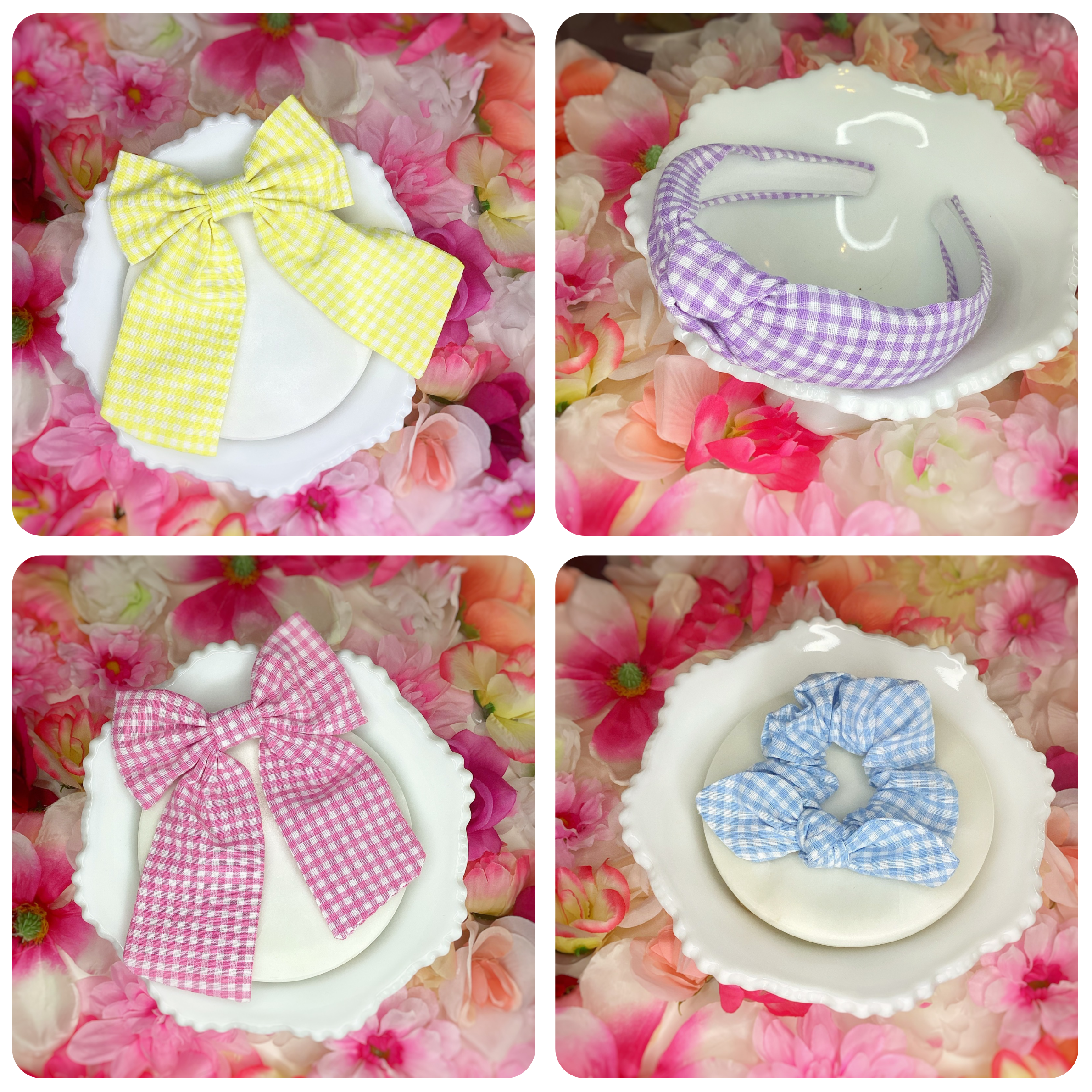 Pastel Gingham Coquette Bow, Headband and Scrunchie Collection