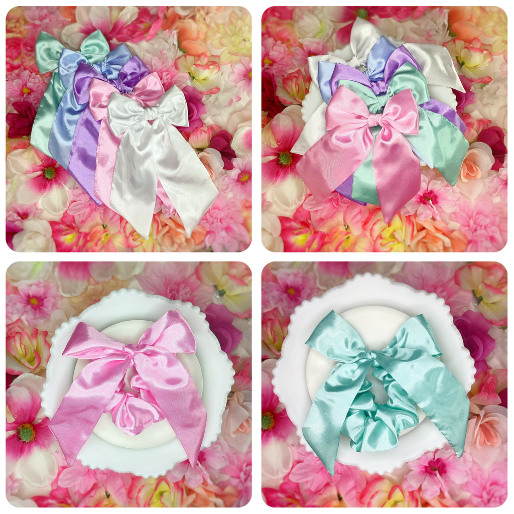 Solid Satin Floral Coquette Bow and Bow Scrunchie Collection
