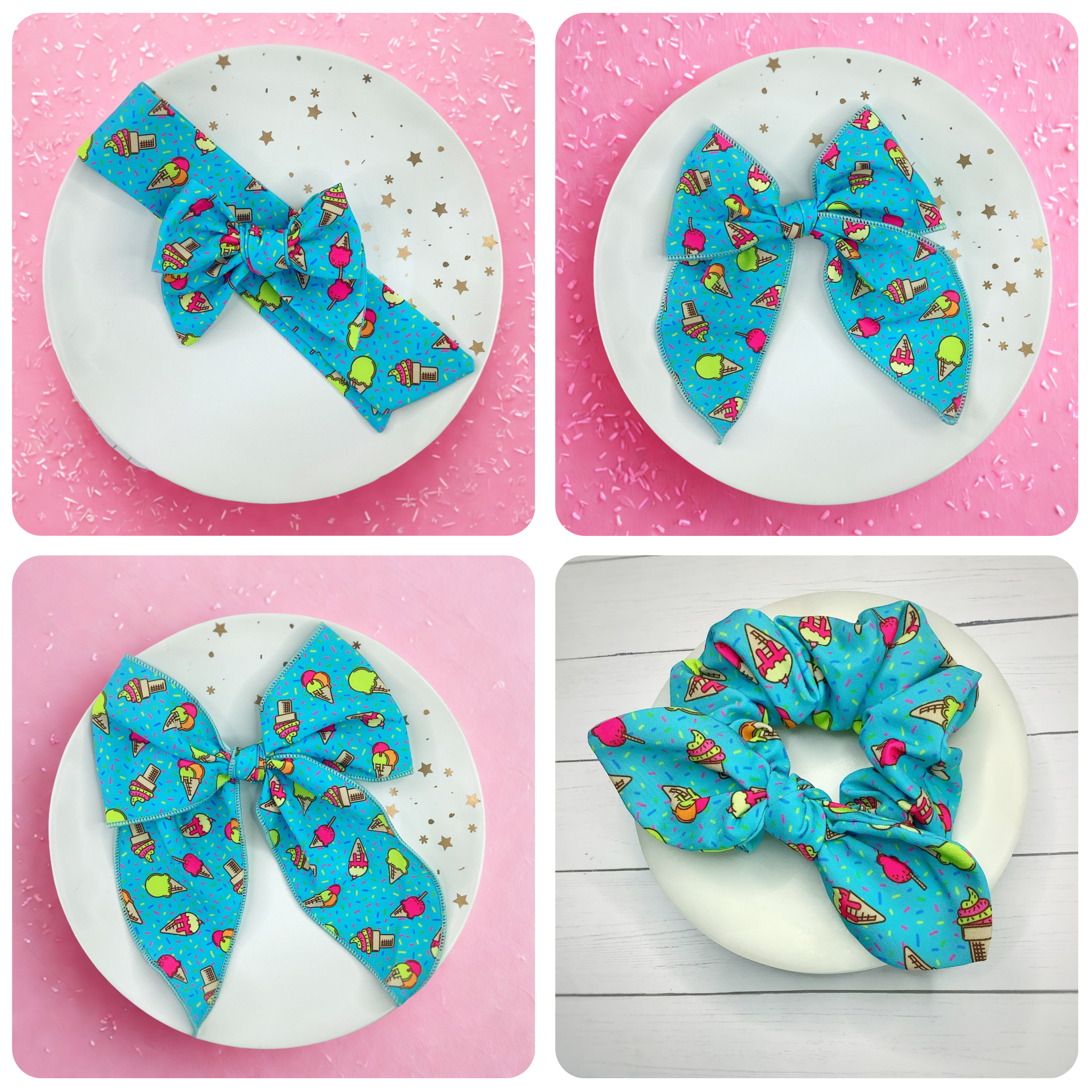 Neon Ice Cream Bow Strip and Scrunchie Collection