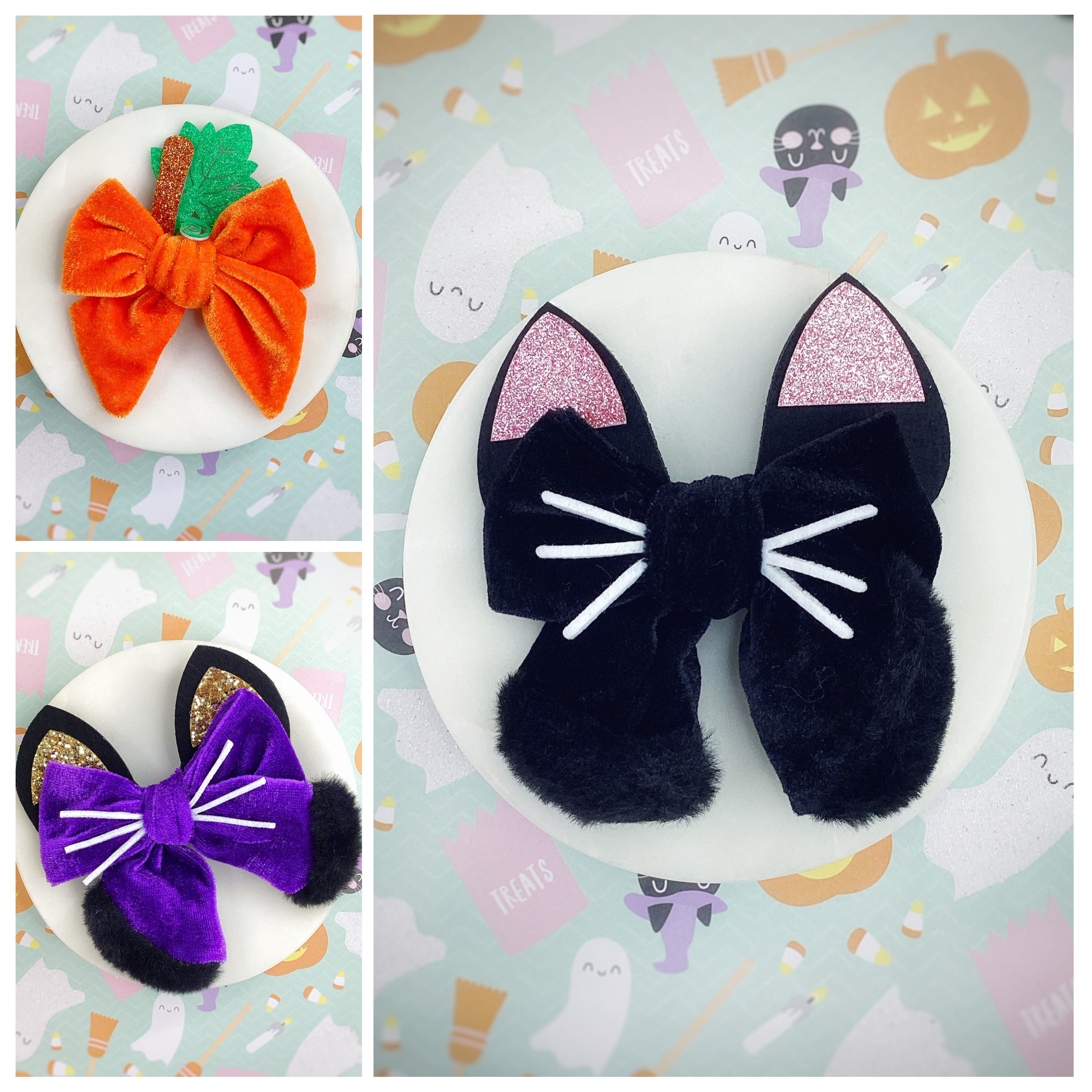 Black Cats and Pumpkins Bow Pre-Tied Strip