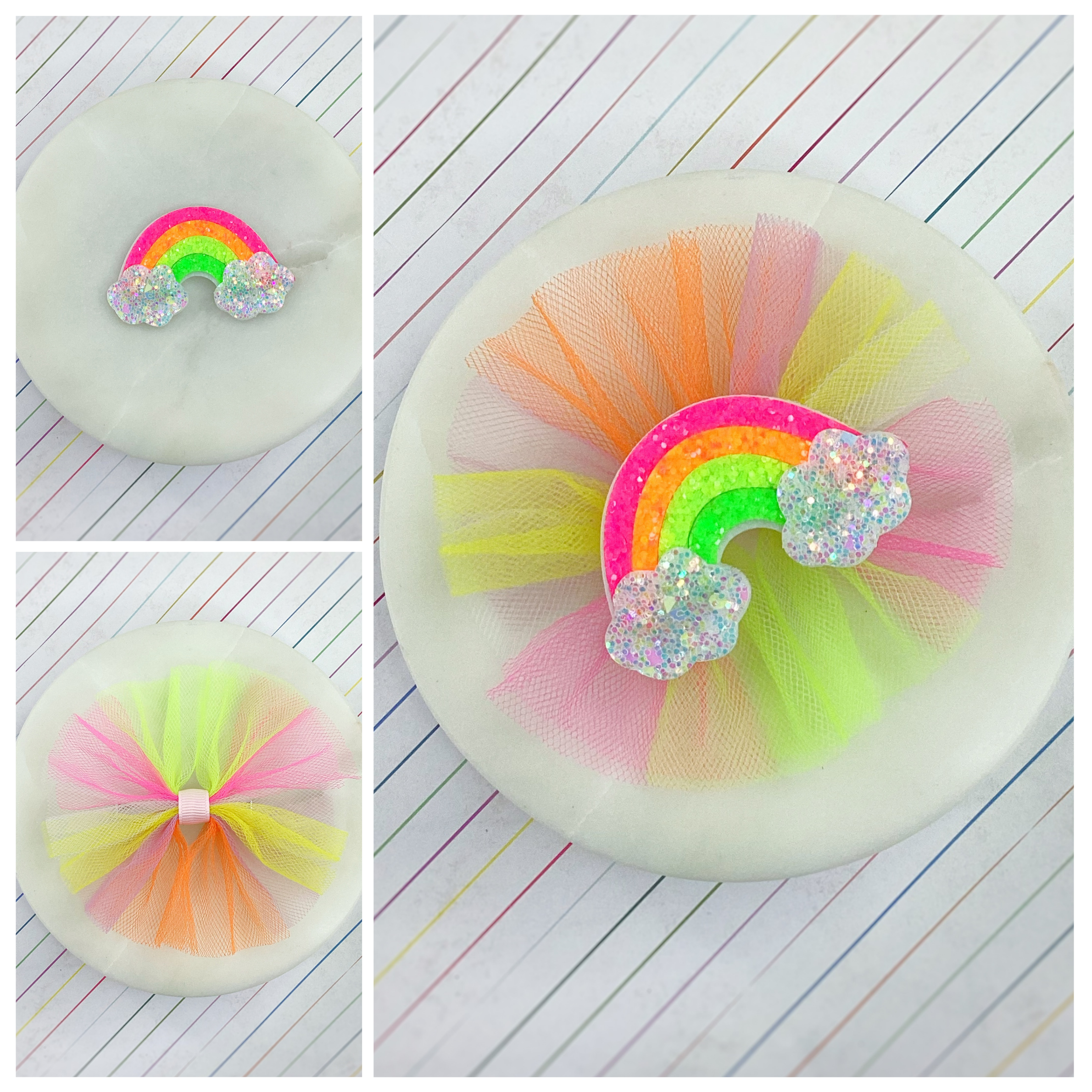 Neon Tulle Bows and Neon Rainbow Precuts