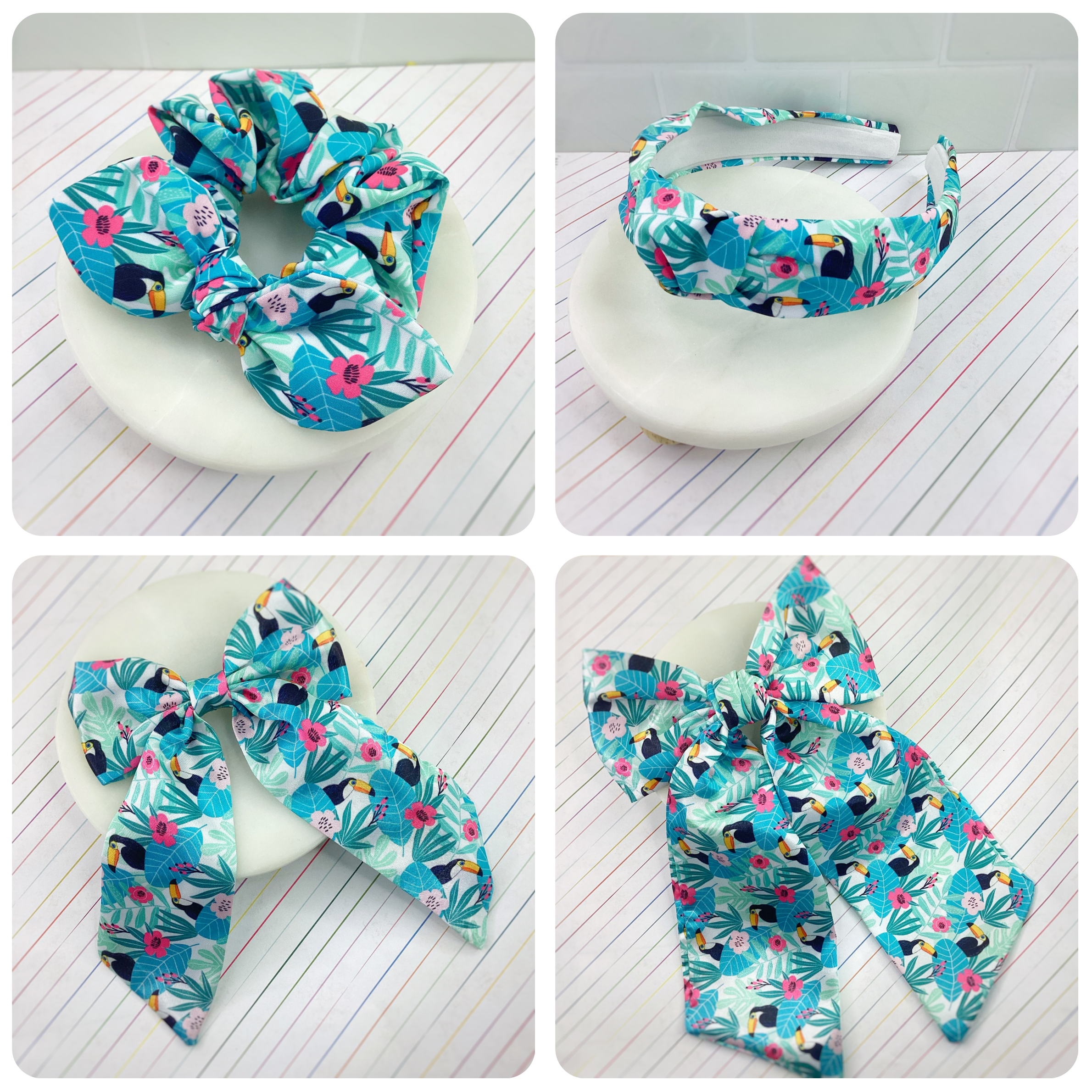 Tropical Toucan Coquette Bow, Headband and Scrunchie Collection