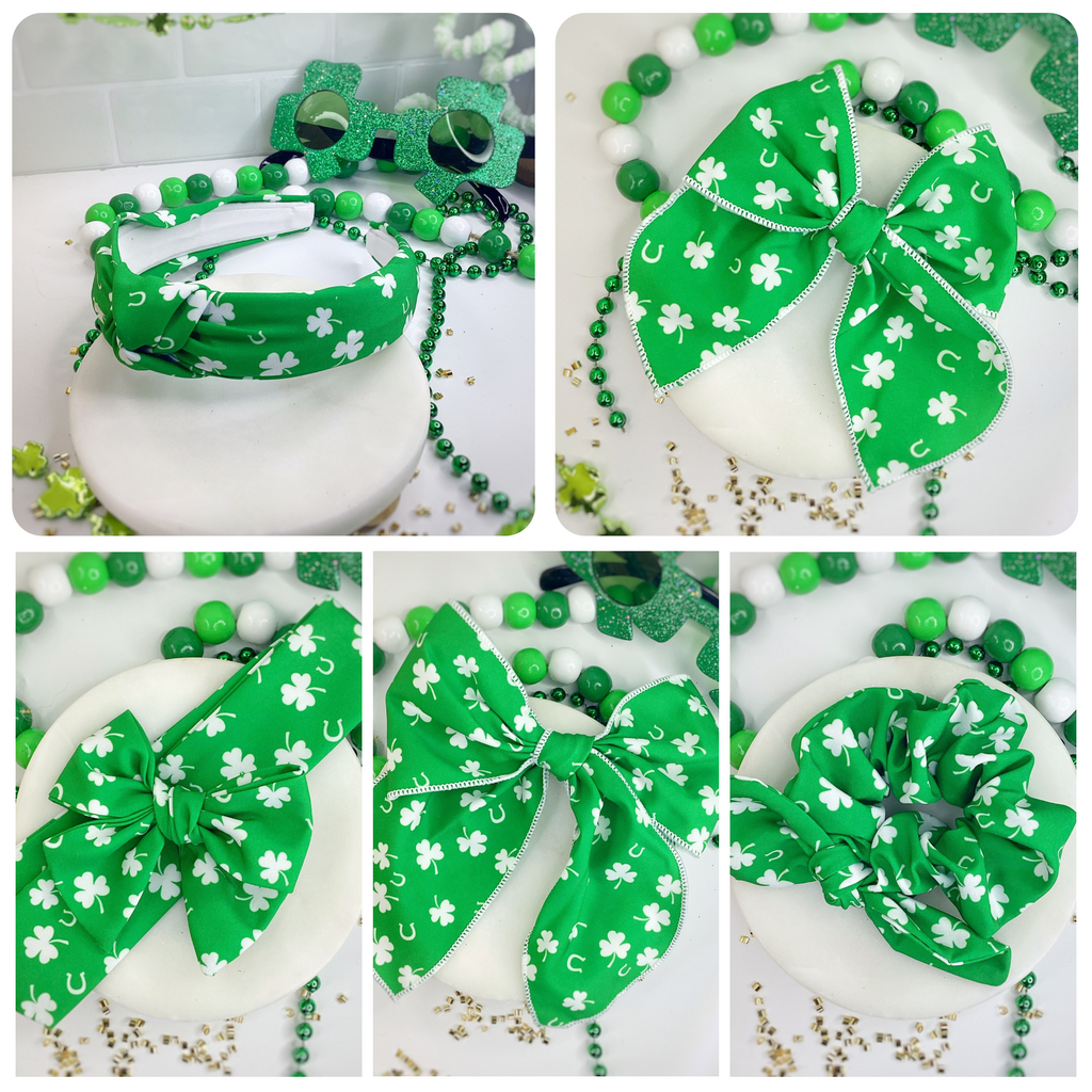 Lucky Little Shamrocks Bow Strip, Headband and Scrunchie Collection