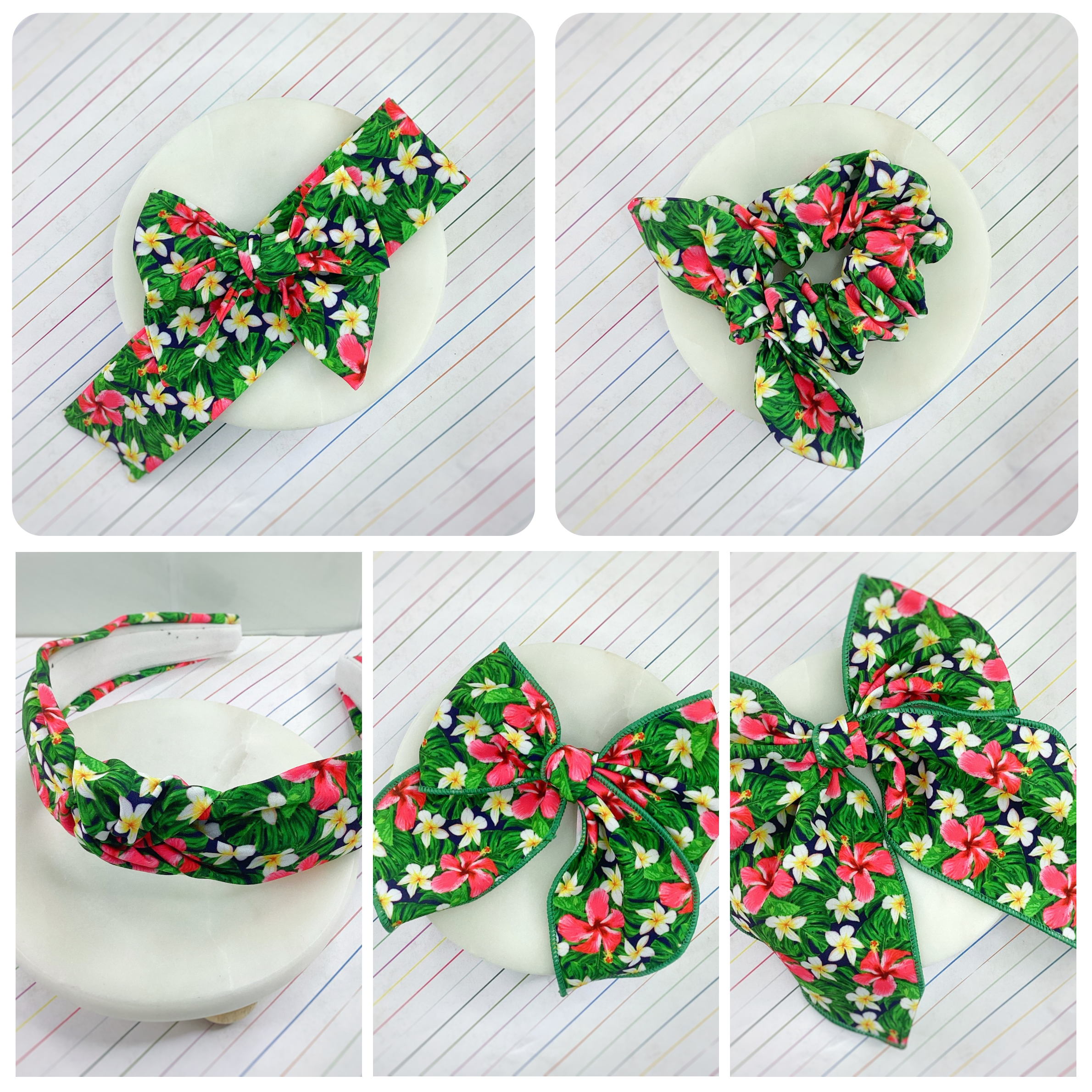 Hawaiian Shirt Bow Strip, Headband and Scrunchie Collection