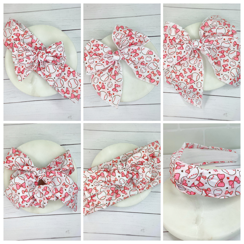 Coquette Baseball Bow Strip, Baby Wrap, Headband and Scrunchie Collection