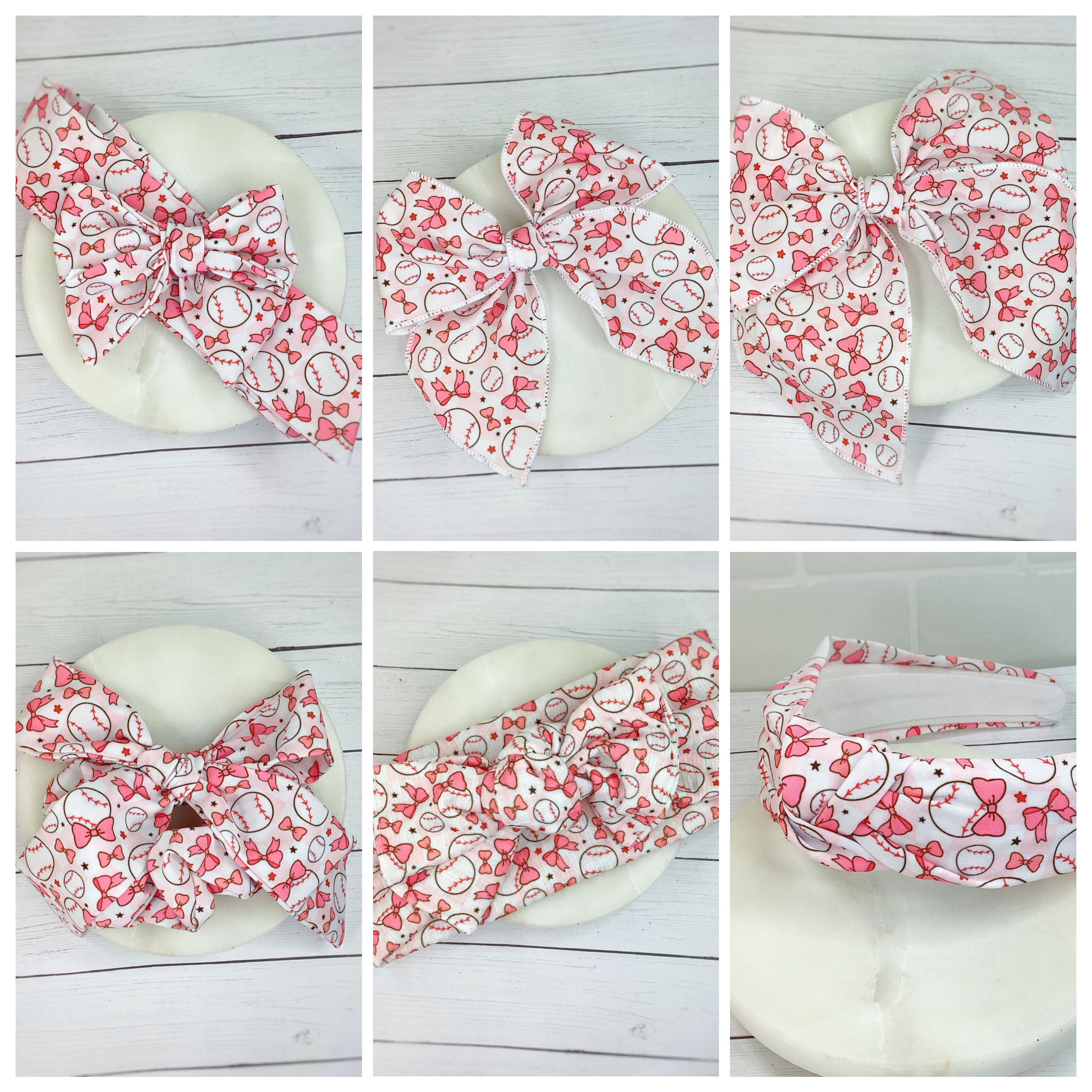 Coquette Baseball Bow Strip, Baby Wrap, Headband and Scrunchie Collection