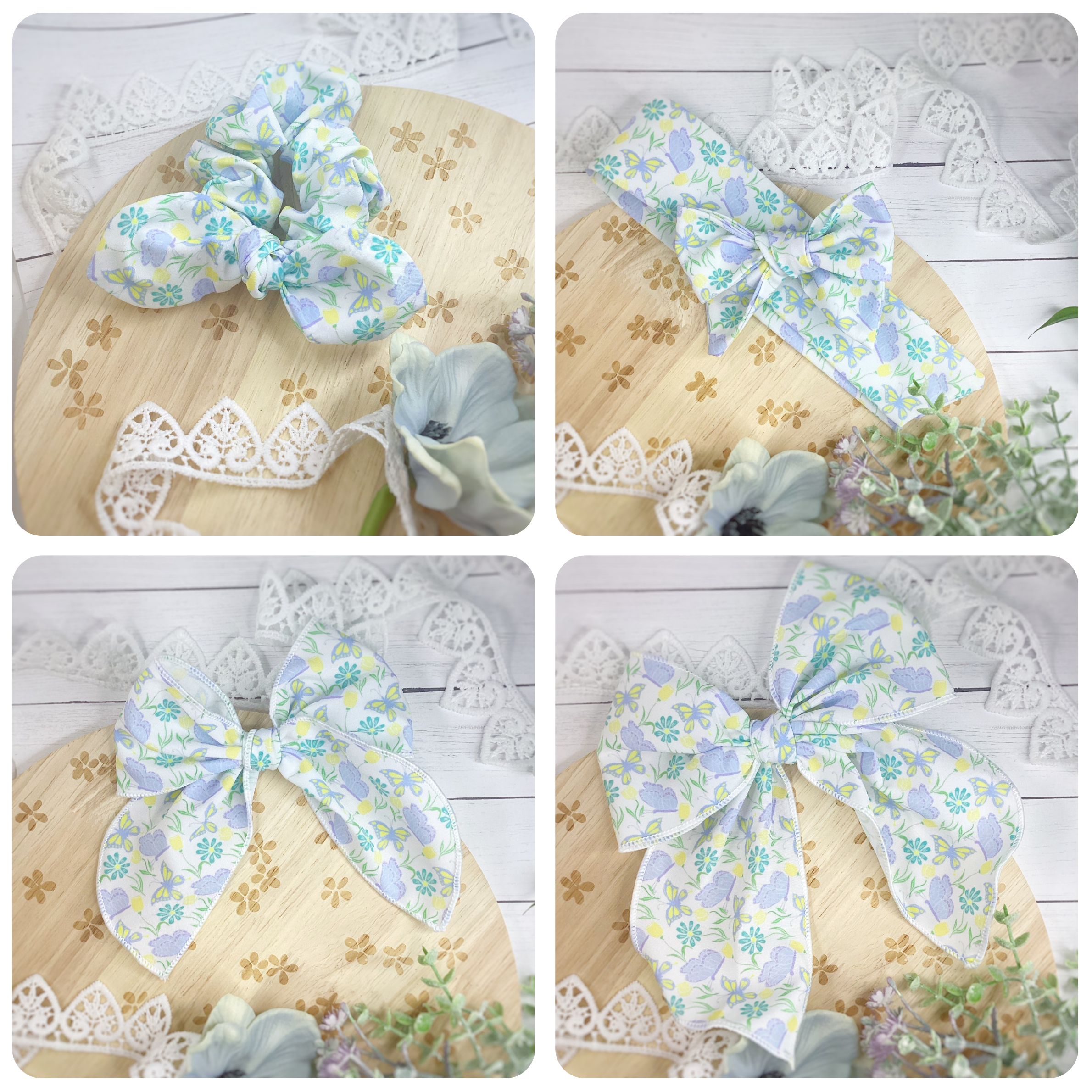 Butterflies and Flowers Bow Strip and Scrunchie Collection