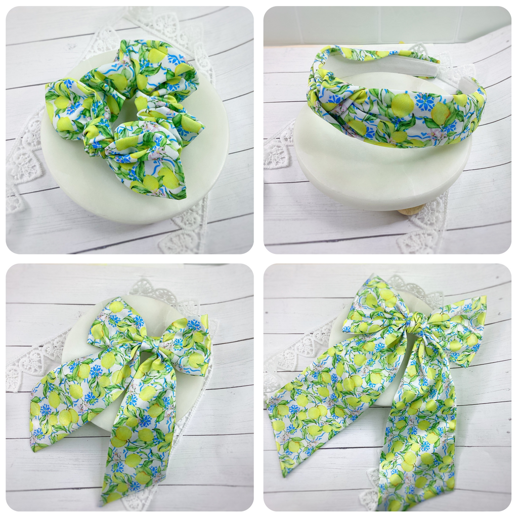 Tuscan Lemons Coquette Bow, Headband and Scrunchie Collection