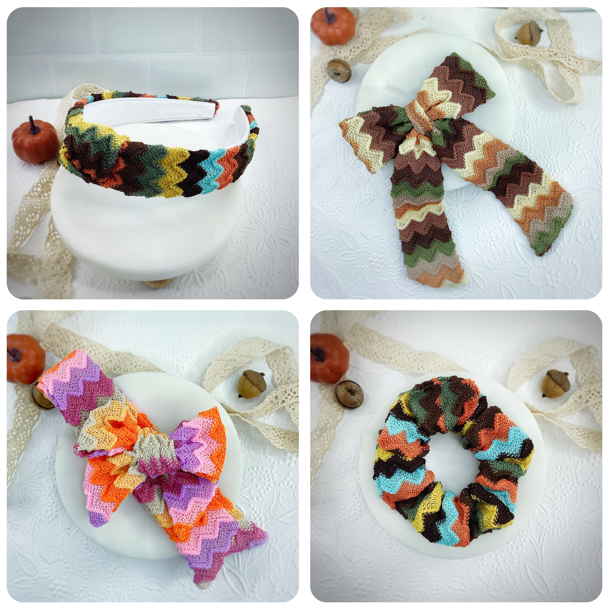 Autumn Knit Bow Strip, Headband and Scrunchie Collection