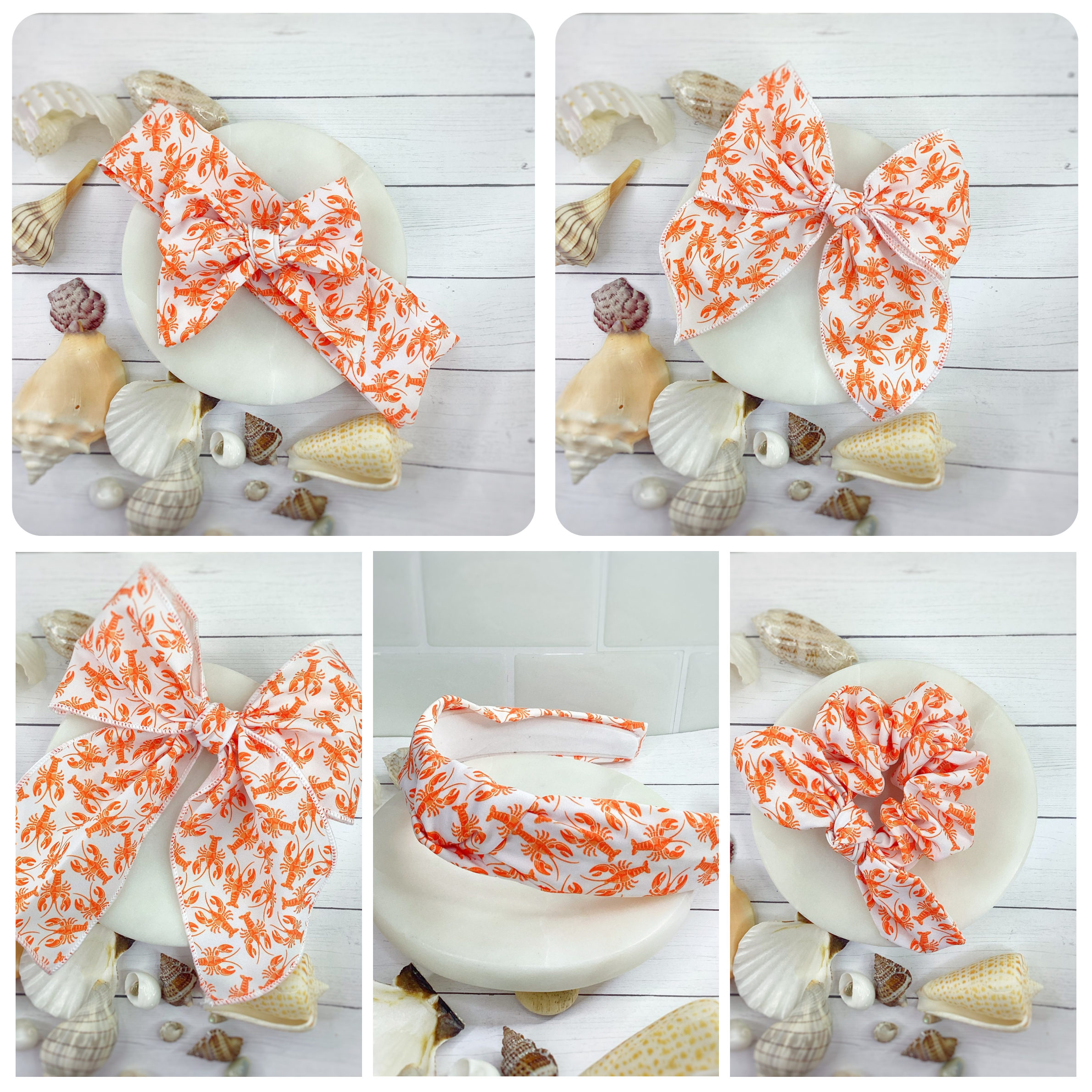 Lobster Fest Bow Strip, Headband and Scrunchie Collection