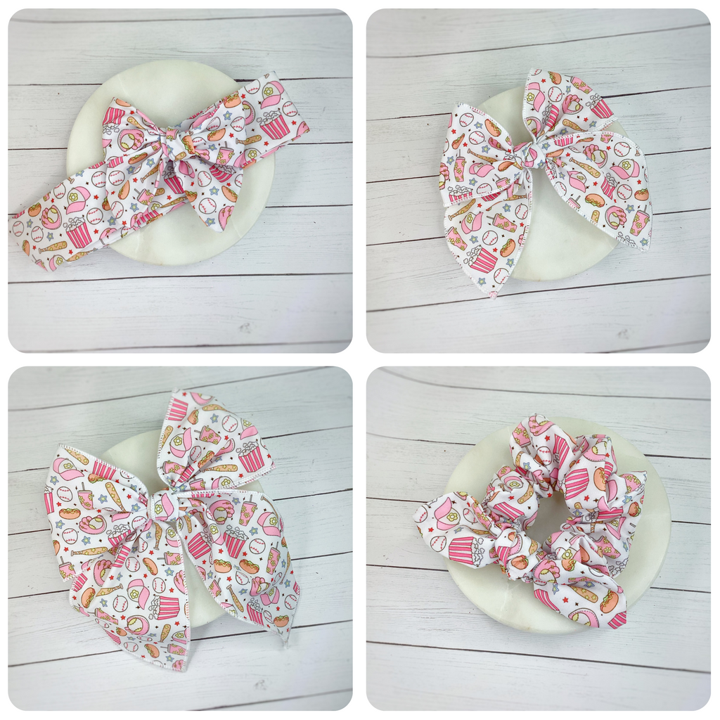 Ballgame Bow Strip and Scrunchie Collection