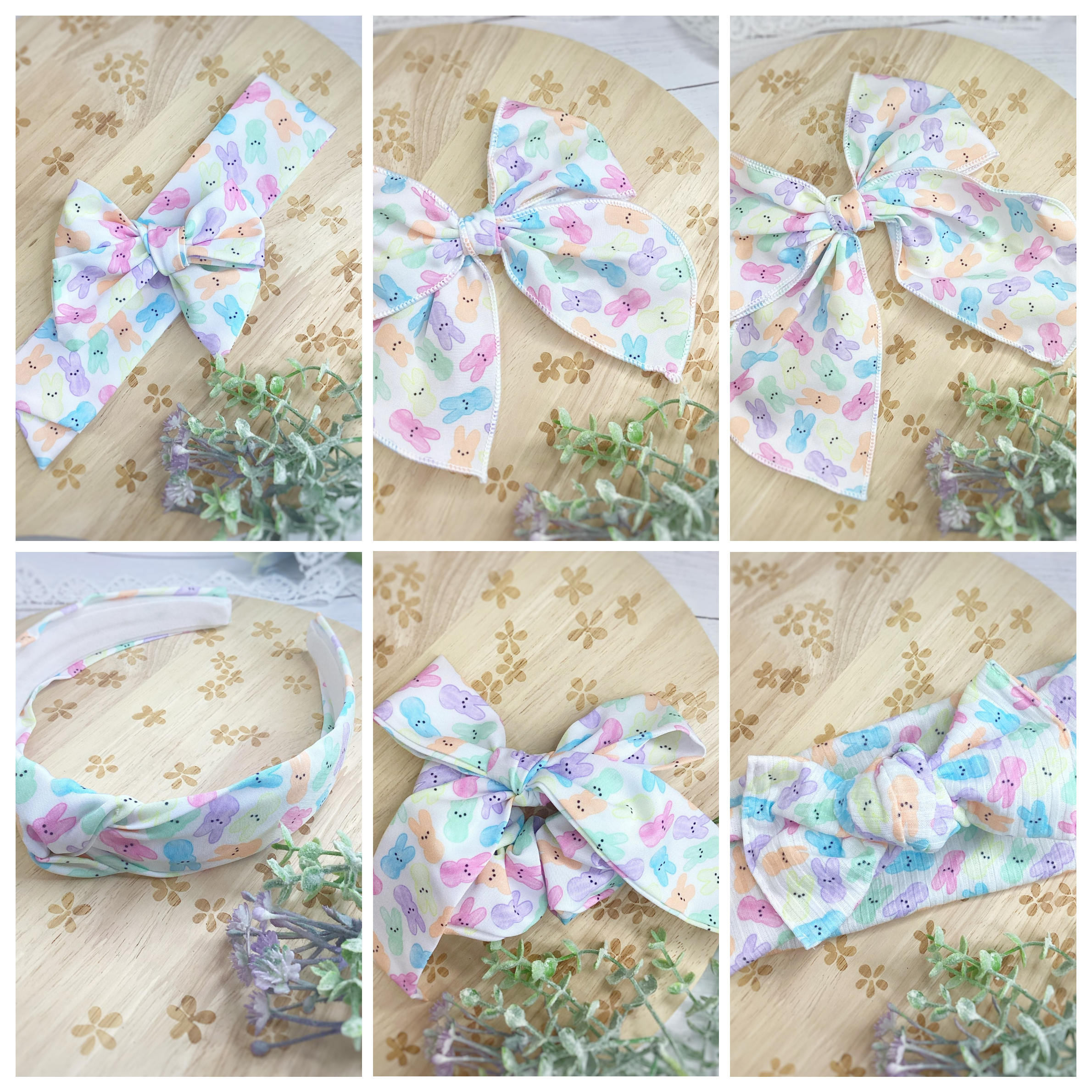 Bunnies Galore Bow Strip, Baby Wrap, Headband and Scrunchie Collection