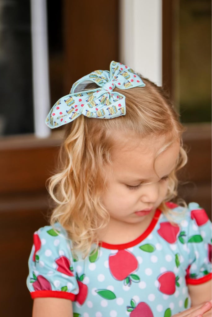 Apples on the School Bus Bow Strip and Scrunchie Collection