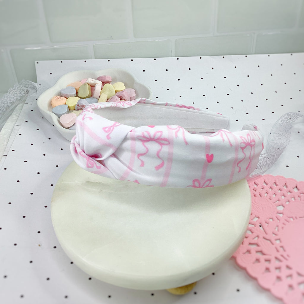 Pink Hearts and Coquette Stripes Finished Bow and Headband Collection
