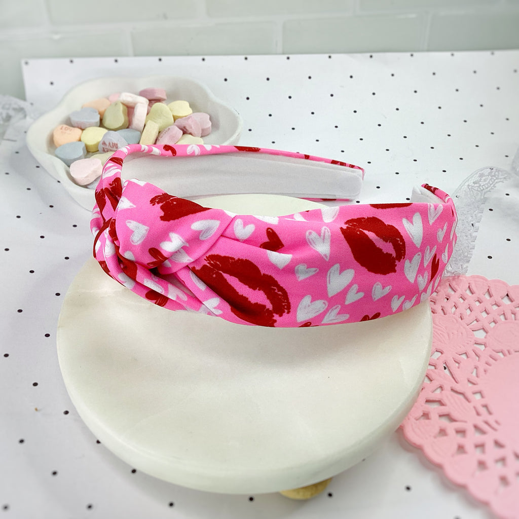 Heart and Kisses Bow Strip, Headband and Scrunchie Collection