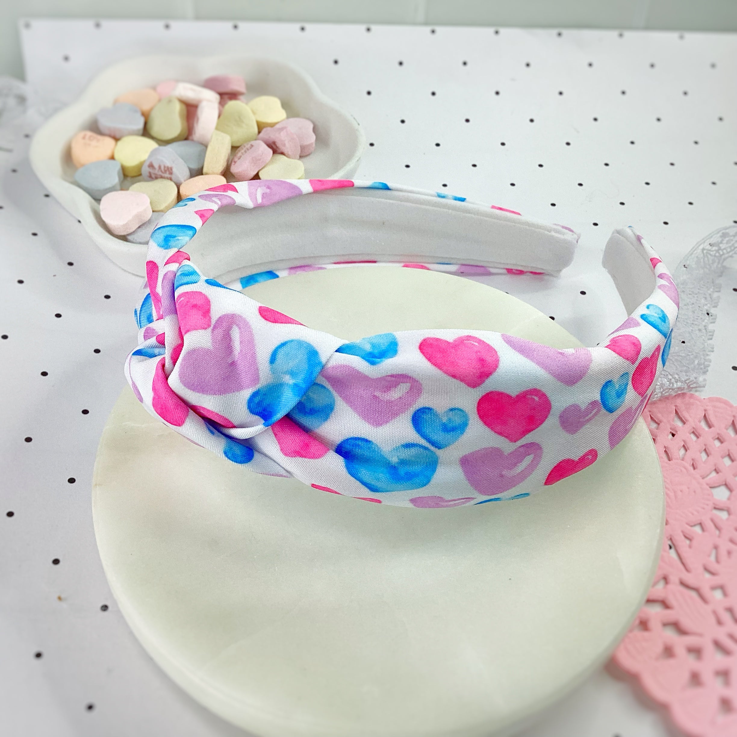 Pastel Hearts Bow Strip, Headband and Scrunchie Collection