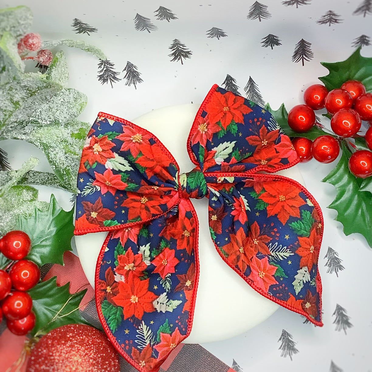 Poinsettia Perfection Bow Strip, Headband and Scrunchie Collection
