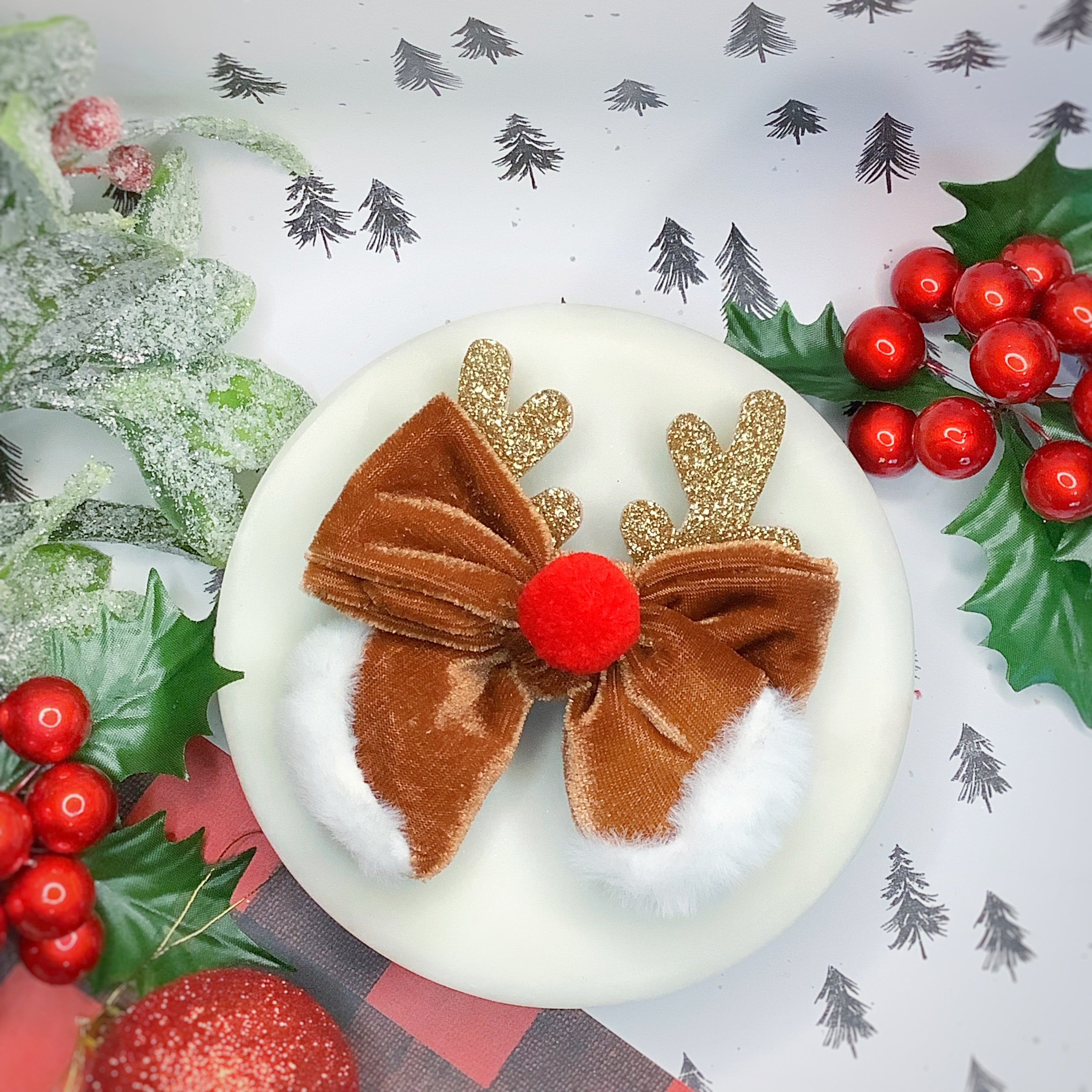 Reindeer Bow Pre-Tied Strip