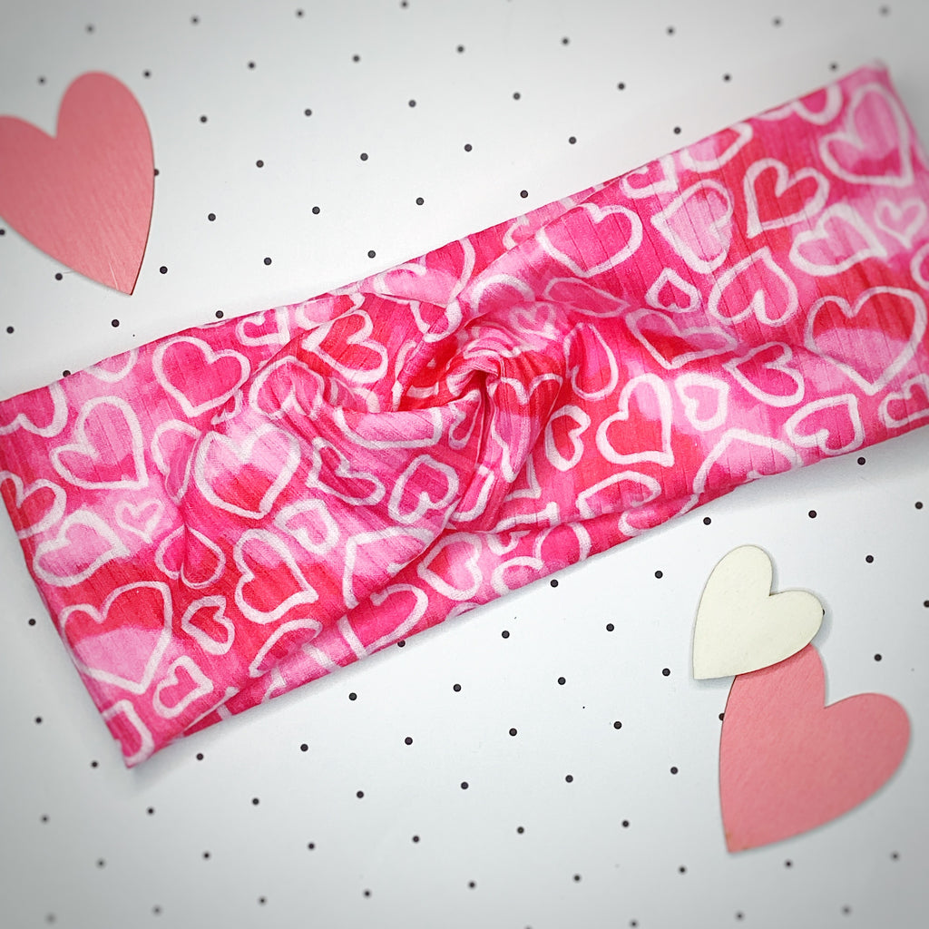Pink Scribble Hearts Scrunchie, Headband and Bow Collection