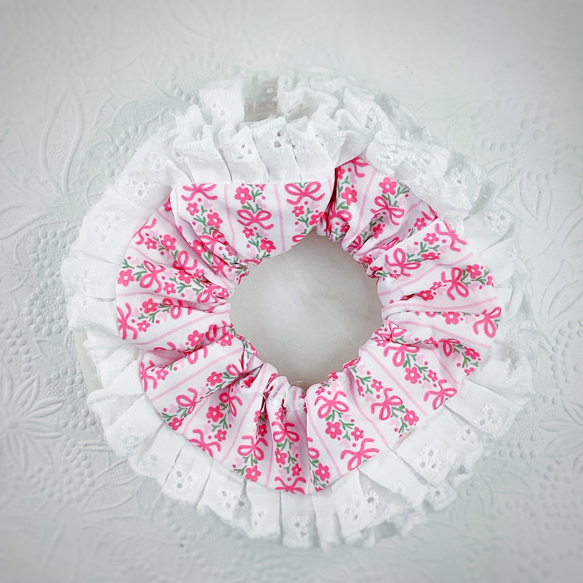 Floral Stripes Ruffle Coquette Bow and Scrunchie Collection