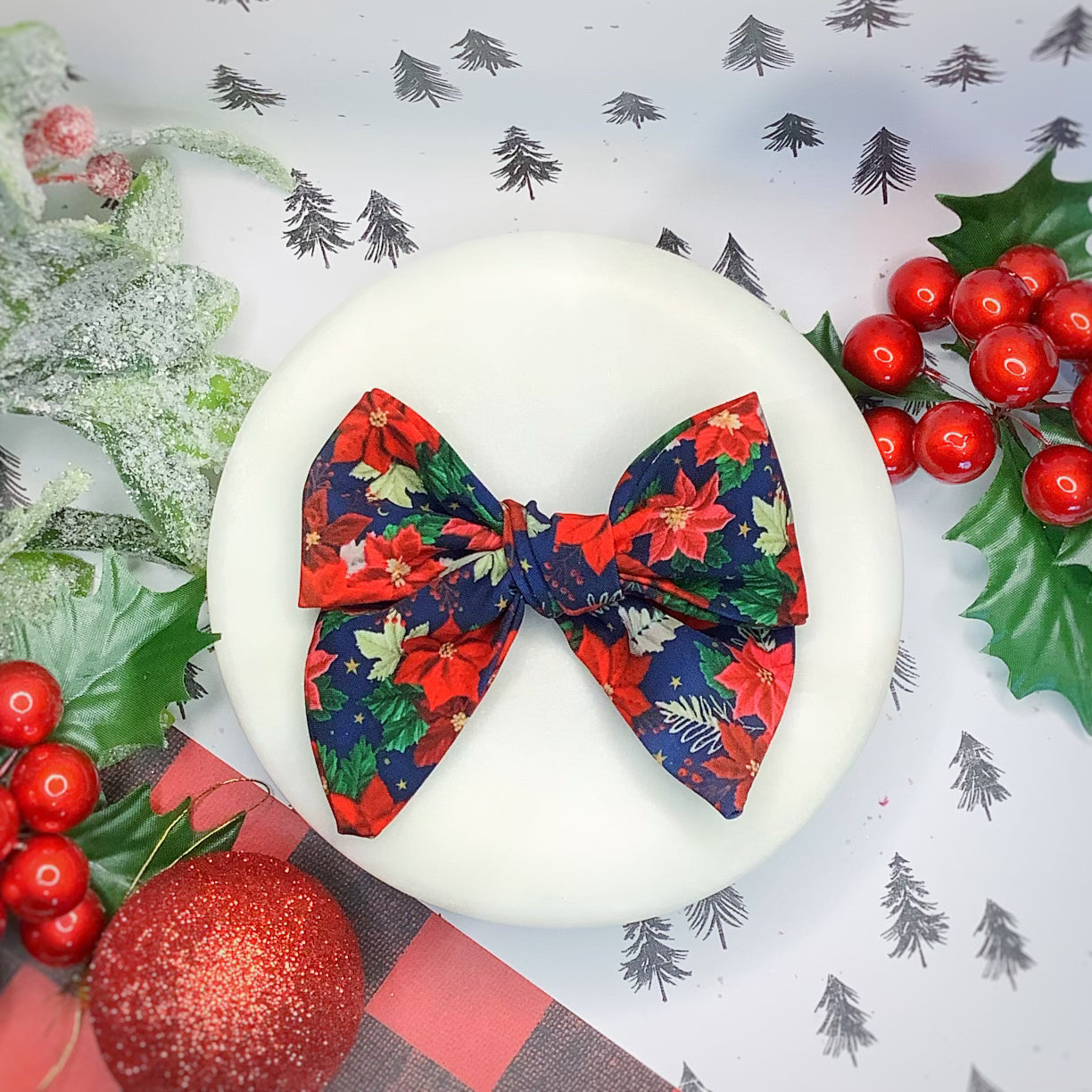 Poinsettia Perfection Bow Strip, Headband and Scrunchie Collection
