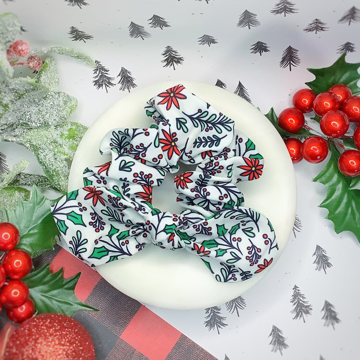 Boughs of Holly Bow Strip and Scrunchie Collection
