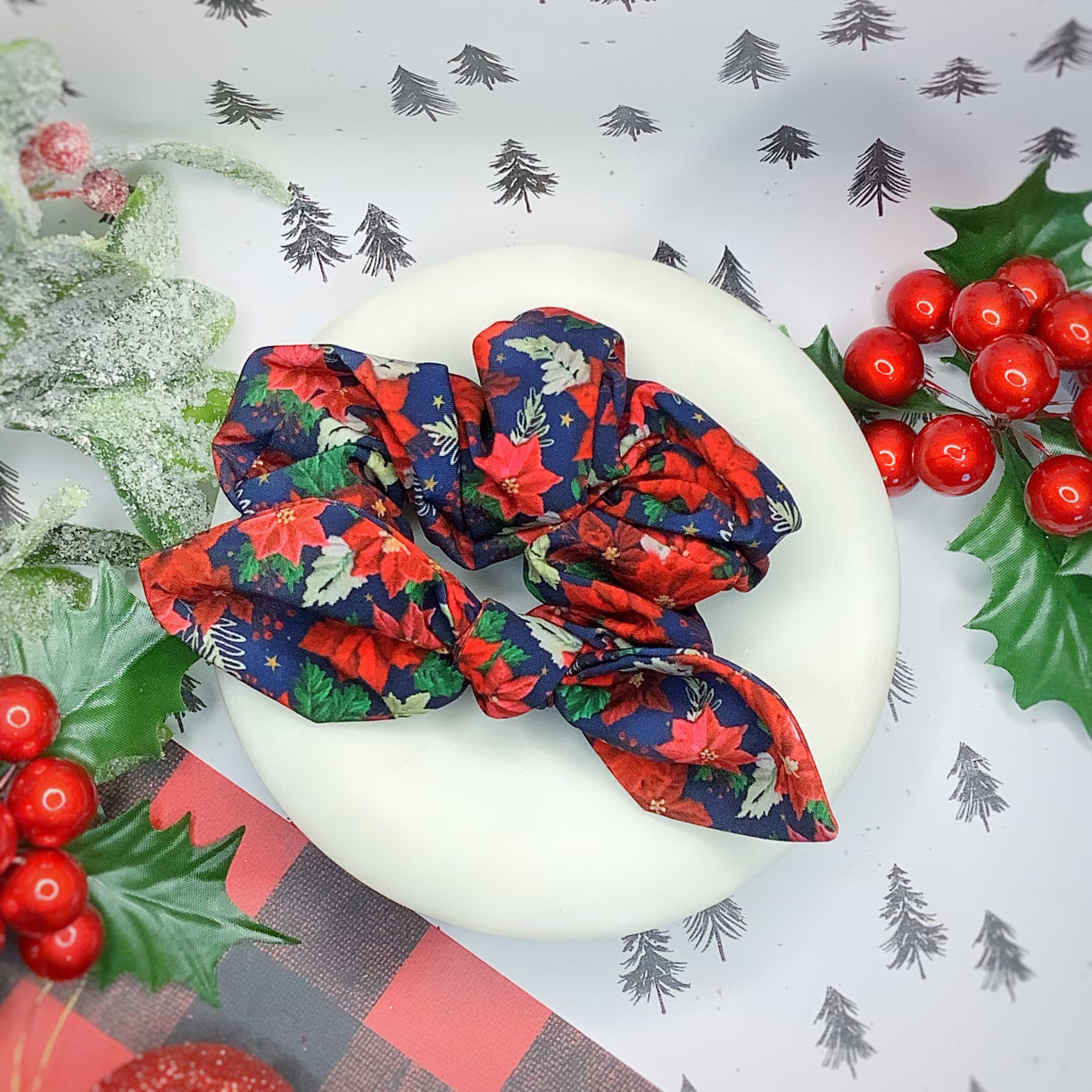 Poinsettia Perfection Bow Strip, Headband and Scrunchie Collection