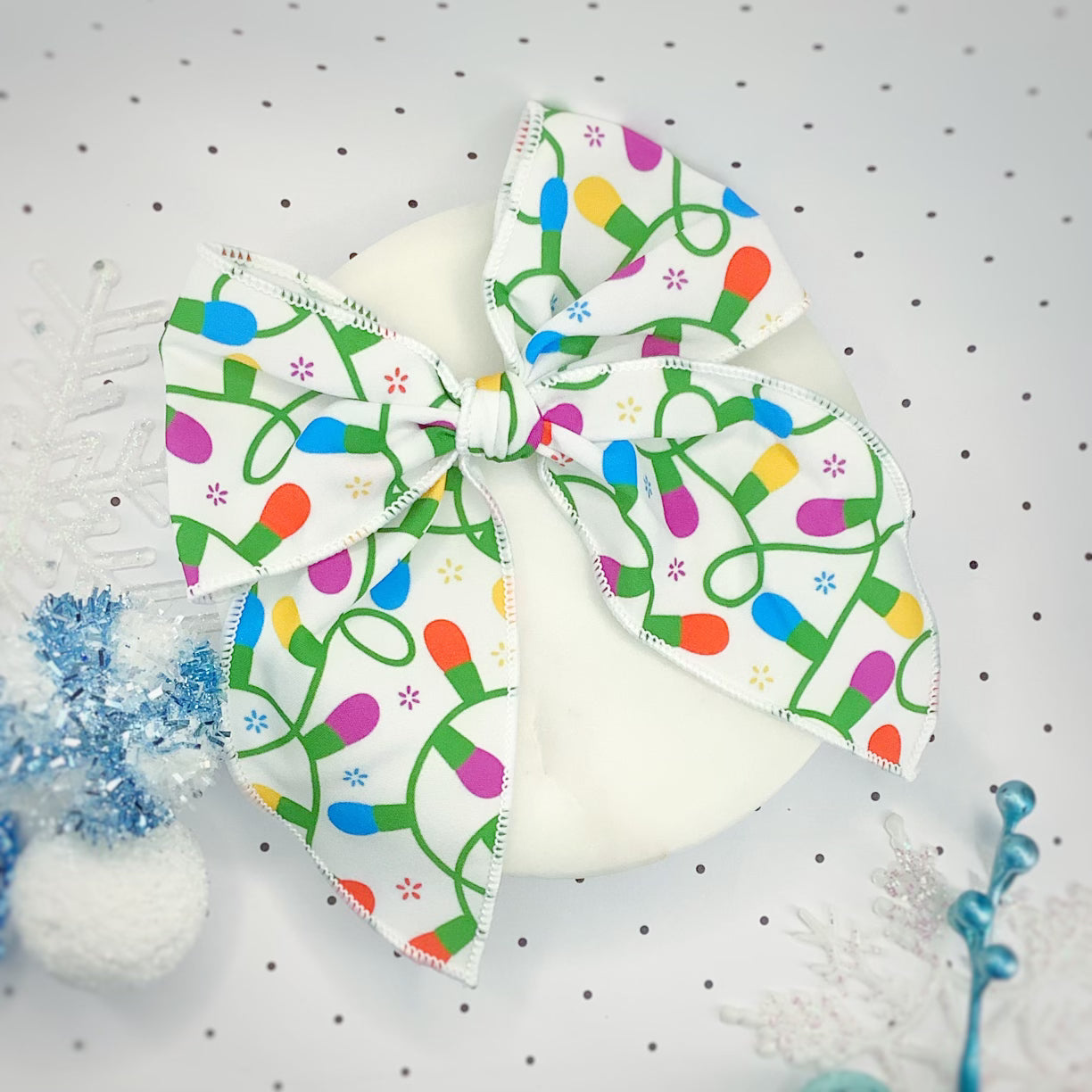 Holiday Lights Bow Strip, Baby Headwrap and Scrunchie Collection
