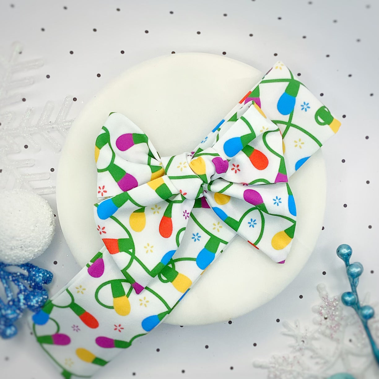 Holiday Lights Bow Strip, Baby Headwrap and Scrunchie Collection