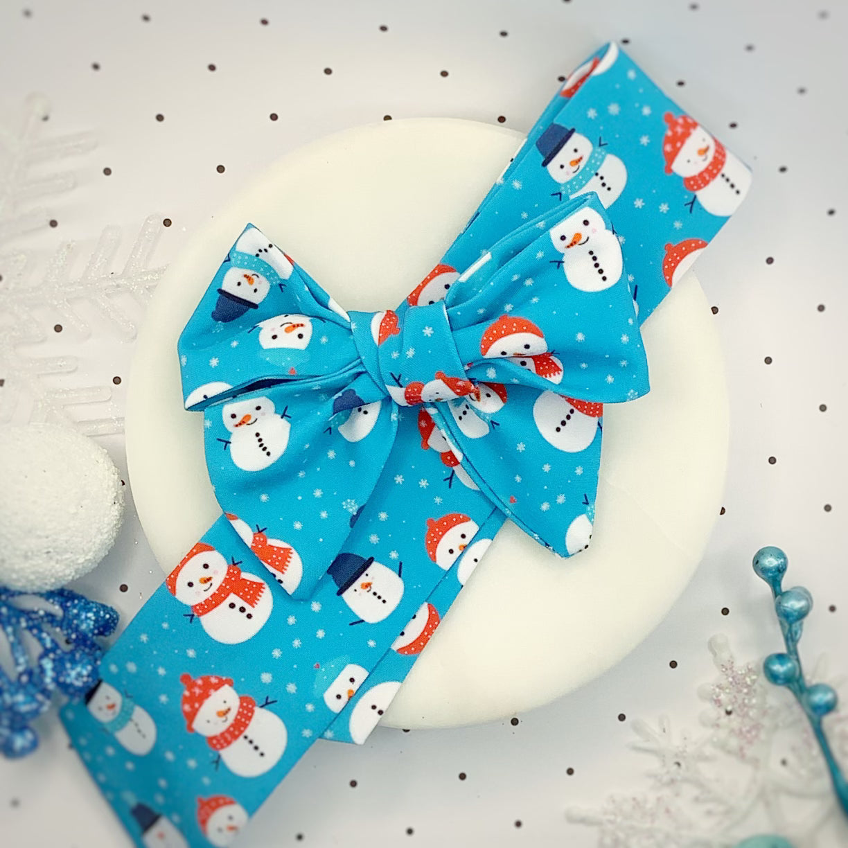 Chilly Snowmen Bow Strip, Headband and Scrunchie Collection
