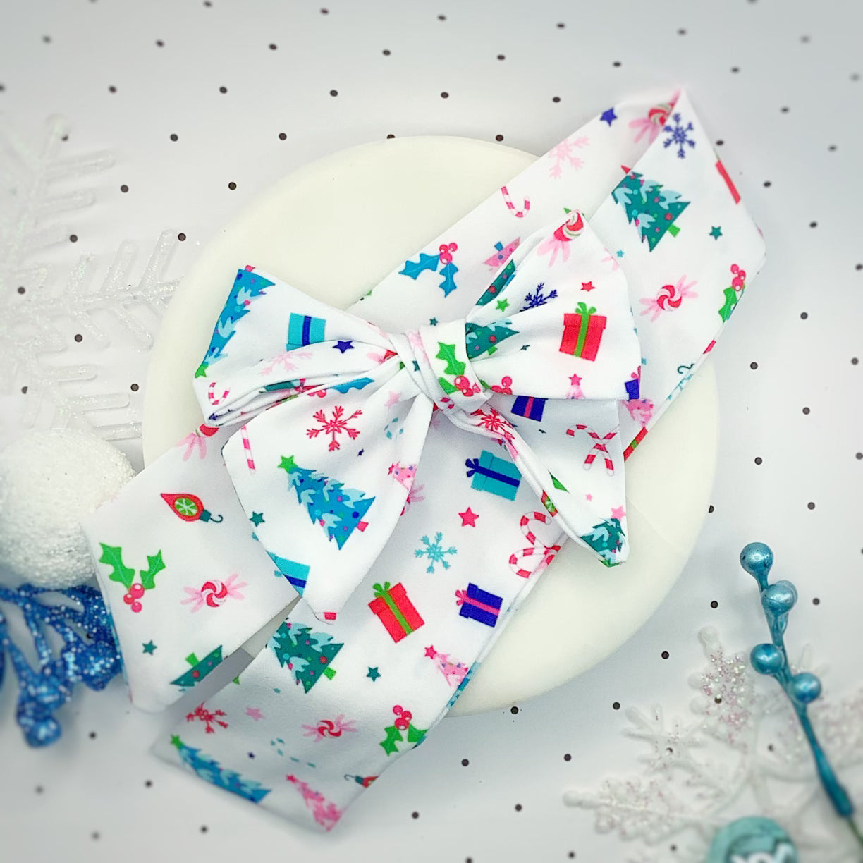 Whimsical Christmas Bow Strip and Scrunchie Collection