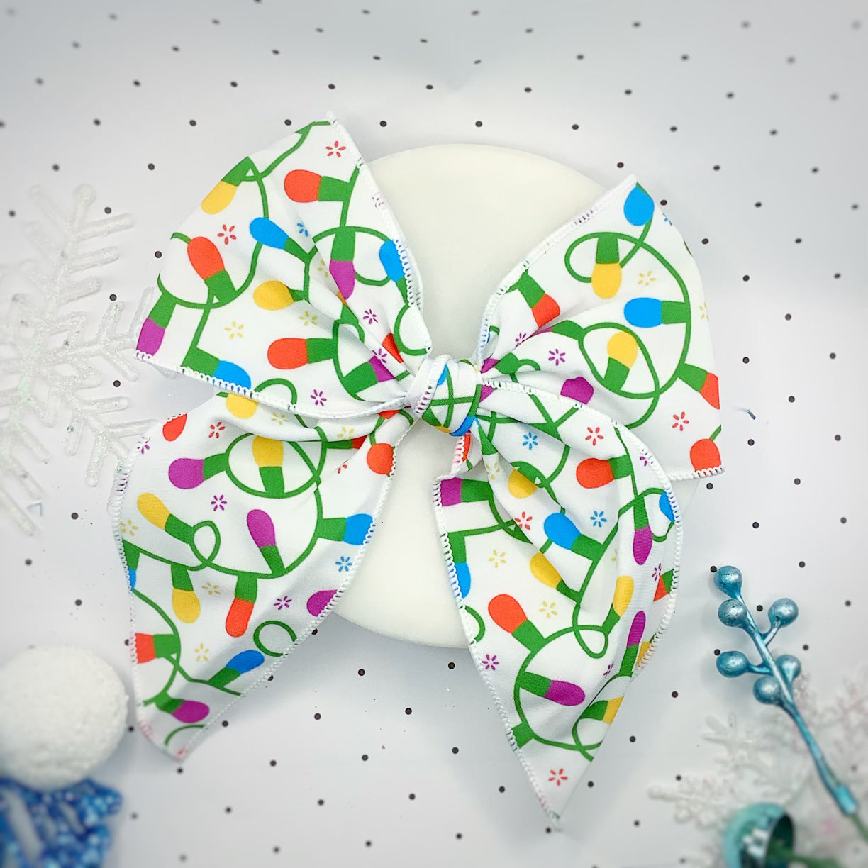 Holiday Lights Bow Strip, Baby Headwrap and Scrunchie Collection
