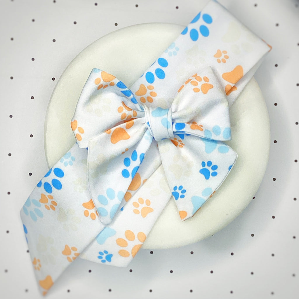 Blue Paw Prints Quinn Scrunchie and Bow Collection