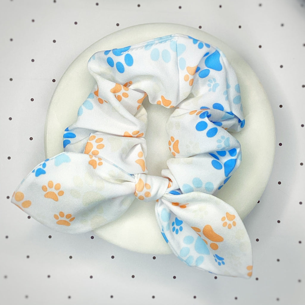 Blue Paw Prints Quinn Scrunchie and Bow Collection