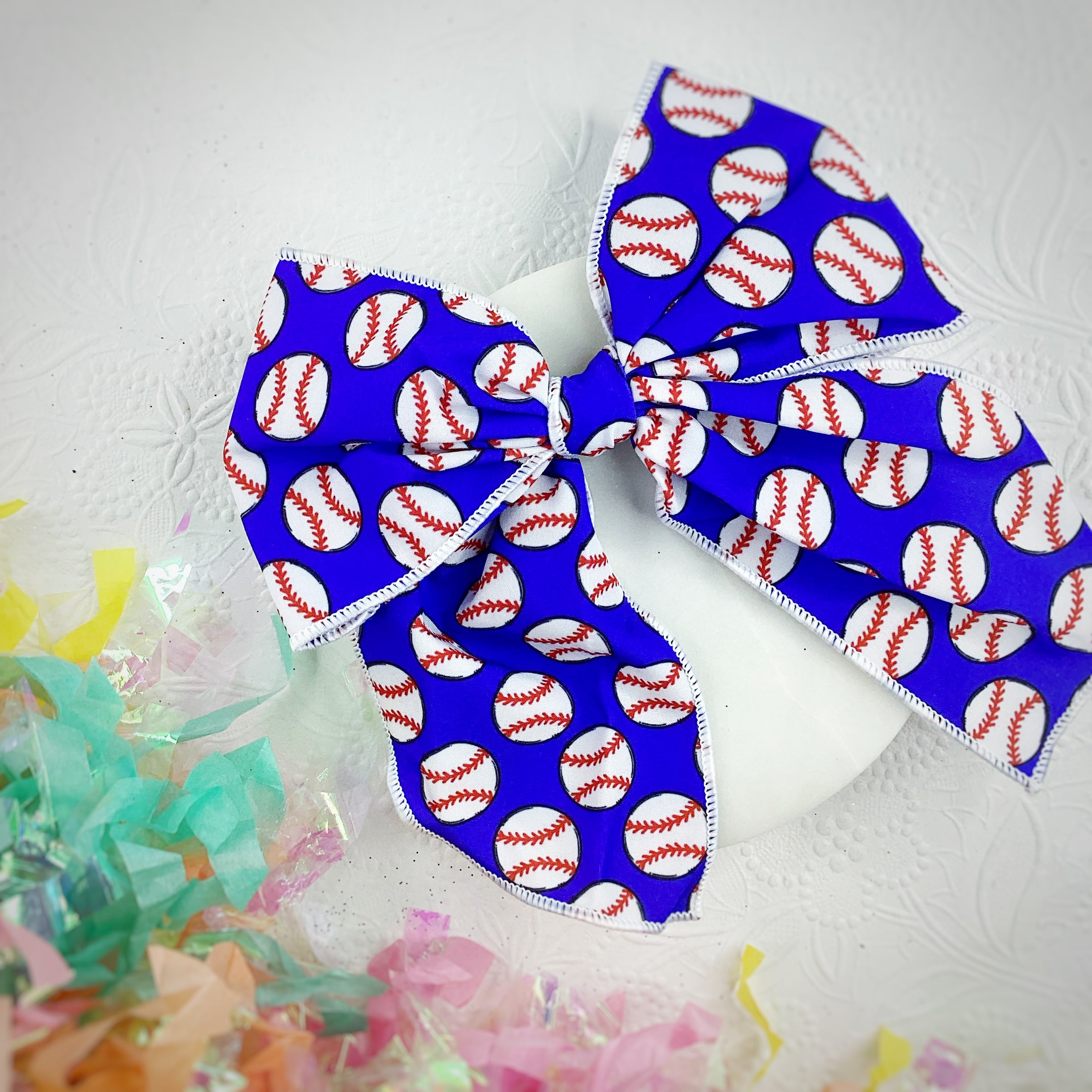 Blue Baseball Bow Strip and Headband Collection