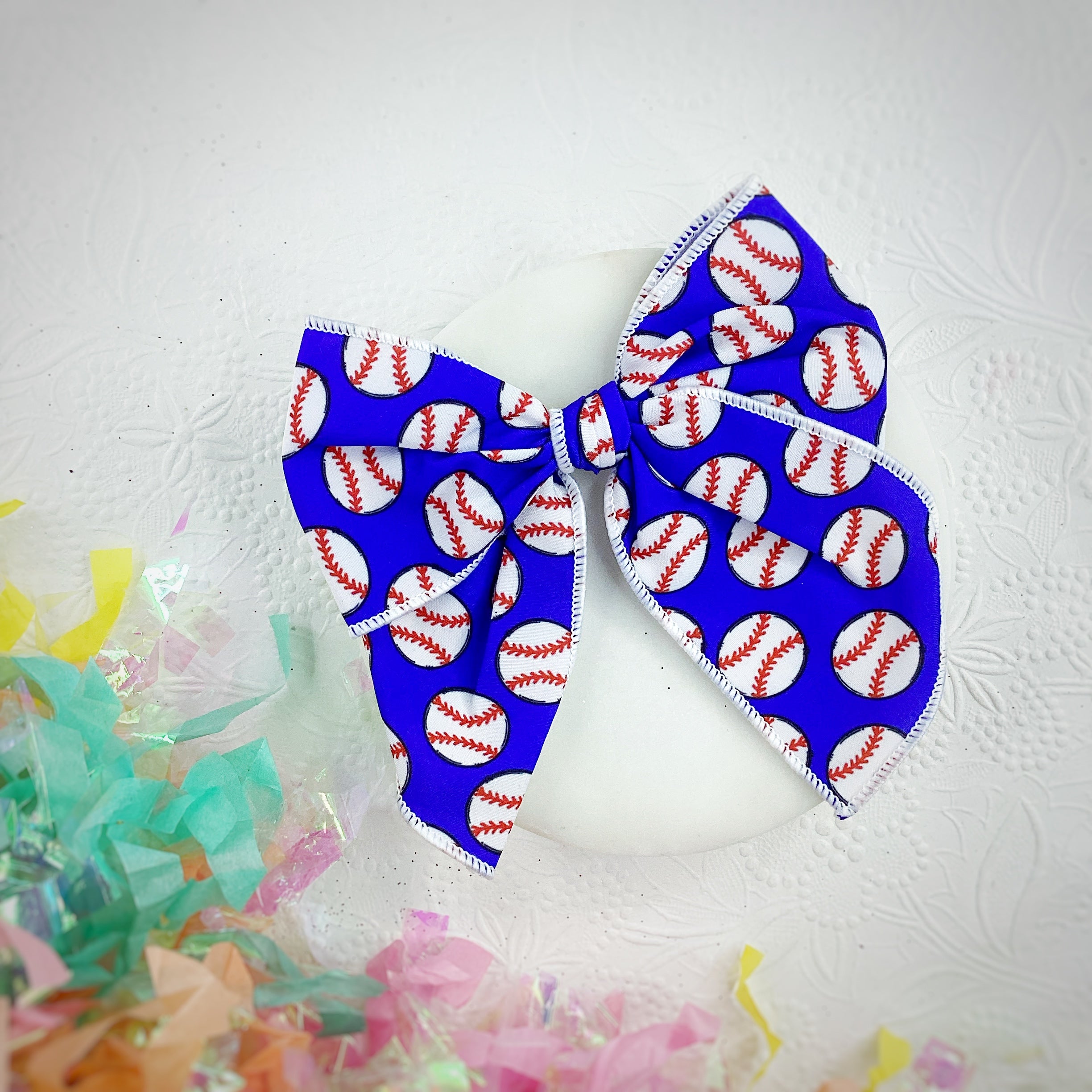 Blue Baseball Bow Strip and Headband Collection