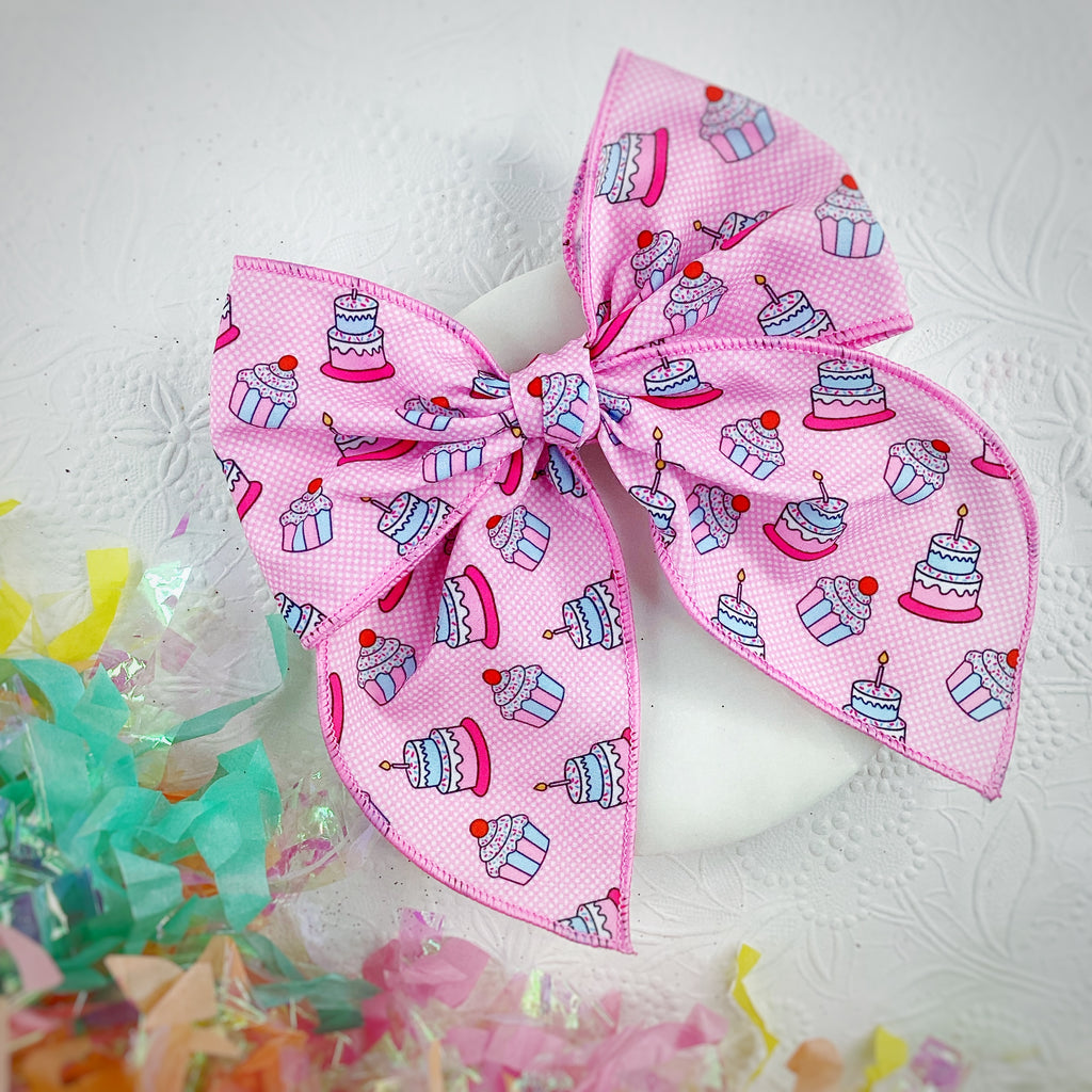 Pink Cake Pre-Tied Bow Strip and Scrunchie Collection