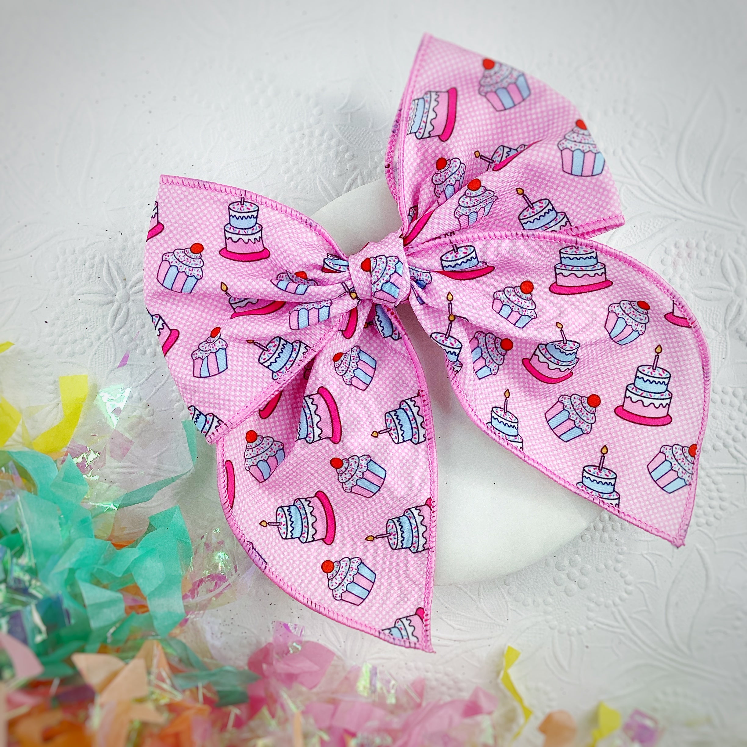 Pink Cake Pre-Tied Bow Strip and Scrunchie Collection