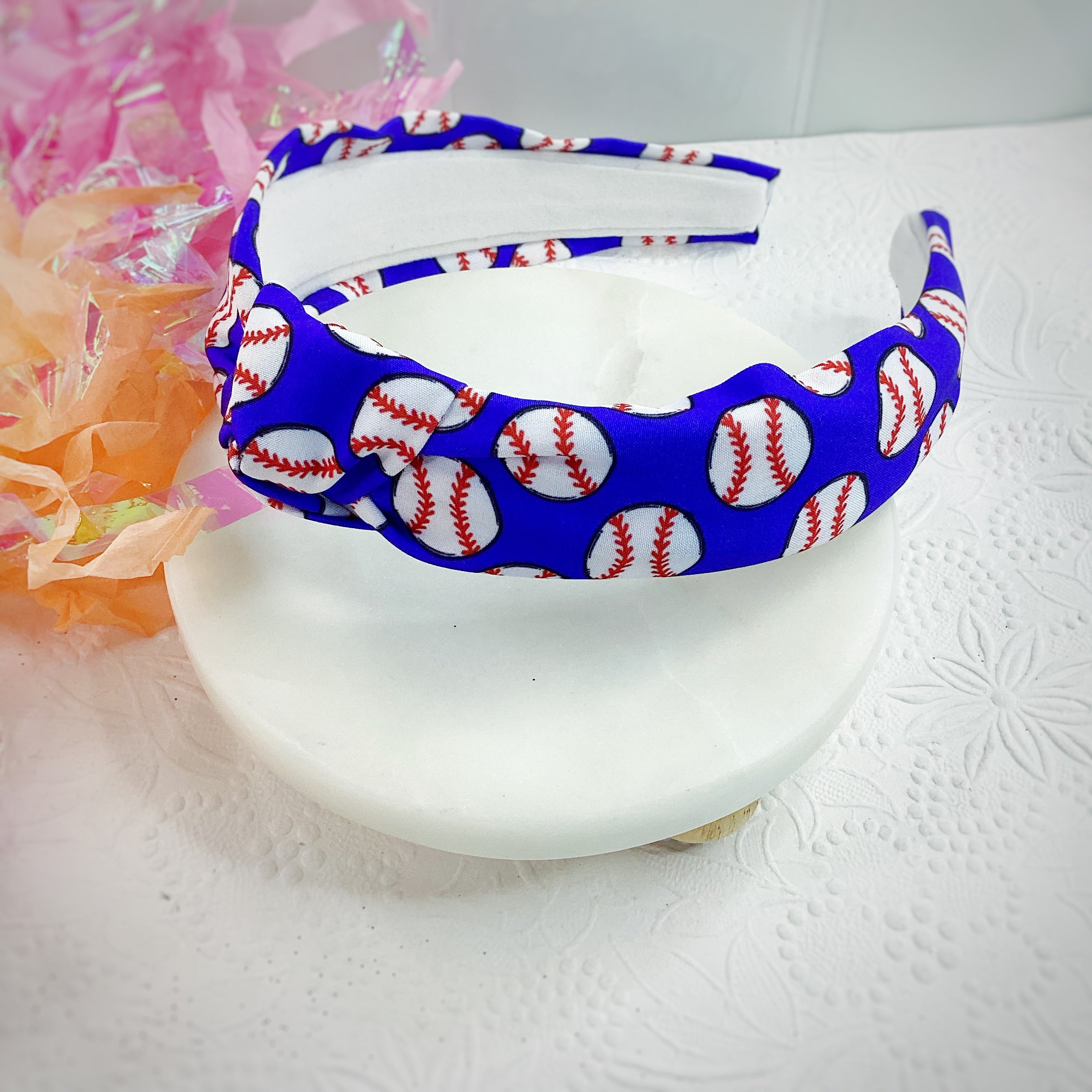 Blue Baseball Bow Strip and Headband Collection