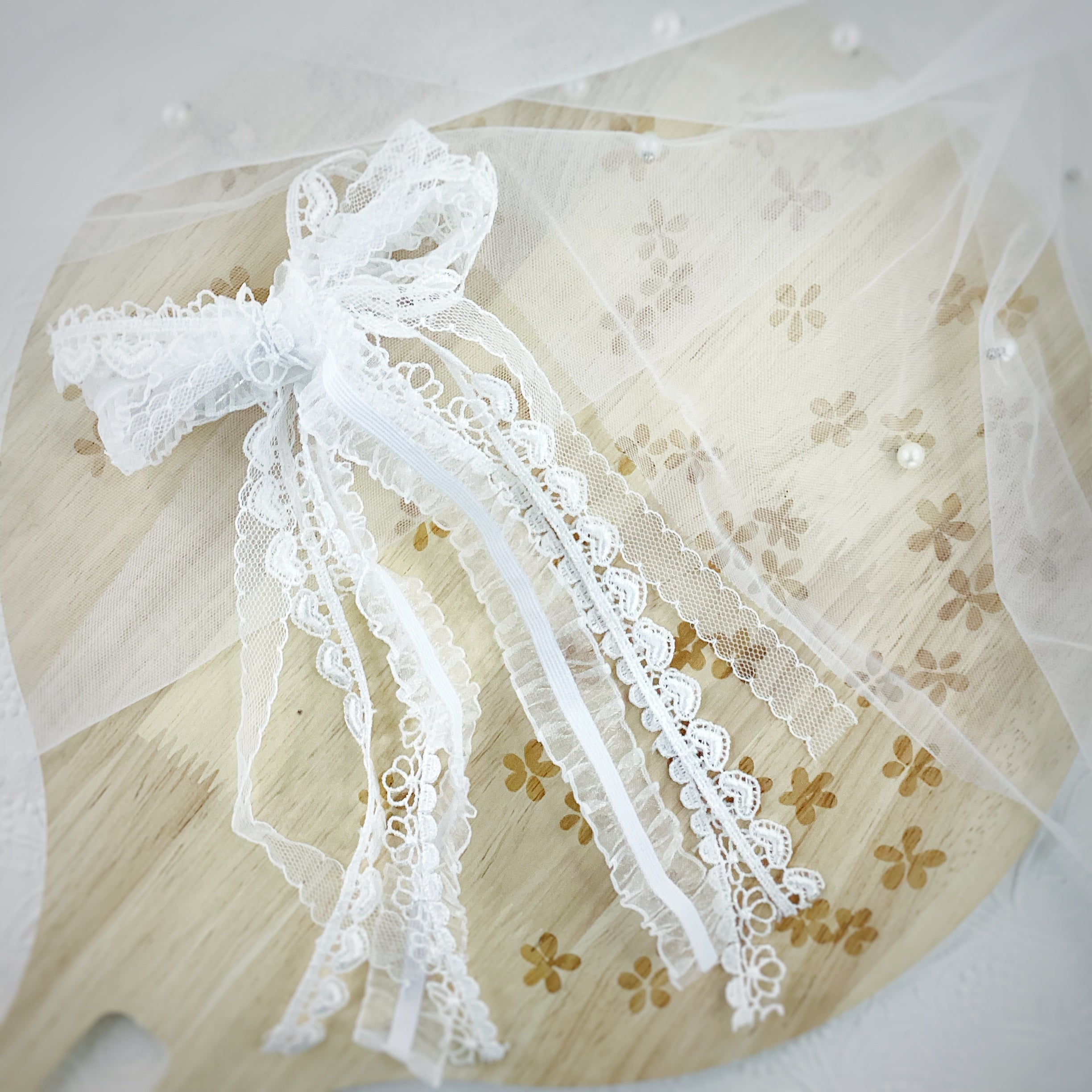 White Lace Messy Trim Bows