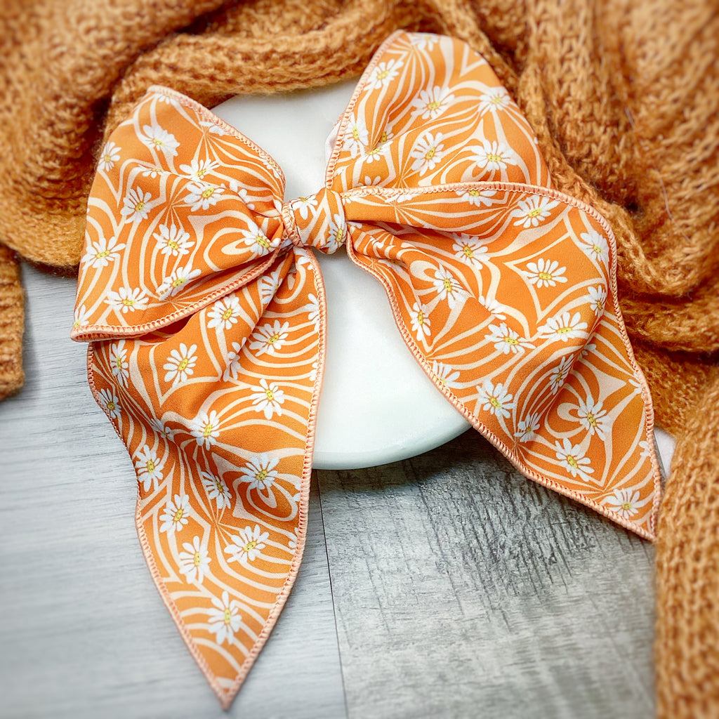 Groovy Rust Daisies Bow Strip, Headband and Scrunchie Collection