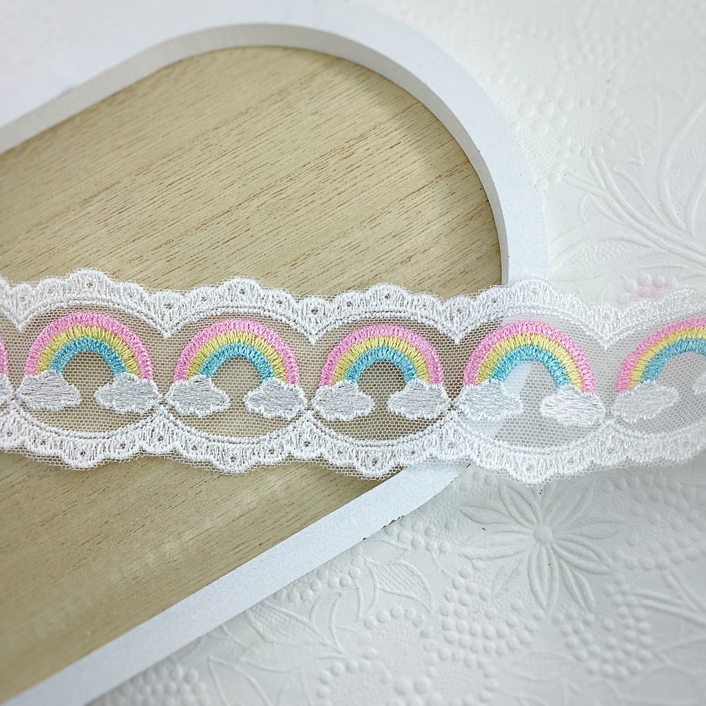 Cotton Candy Pastel Rainbows Bow Lace- RTS