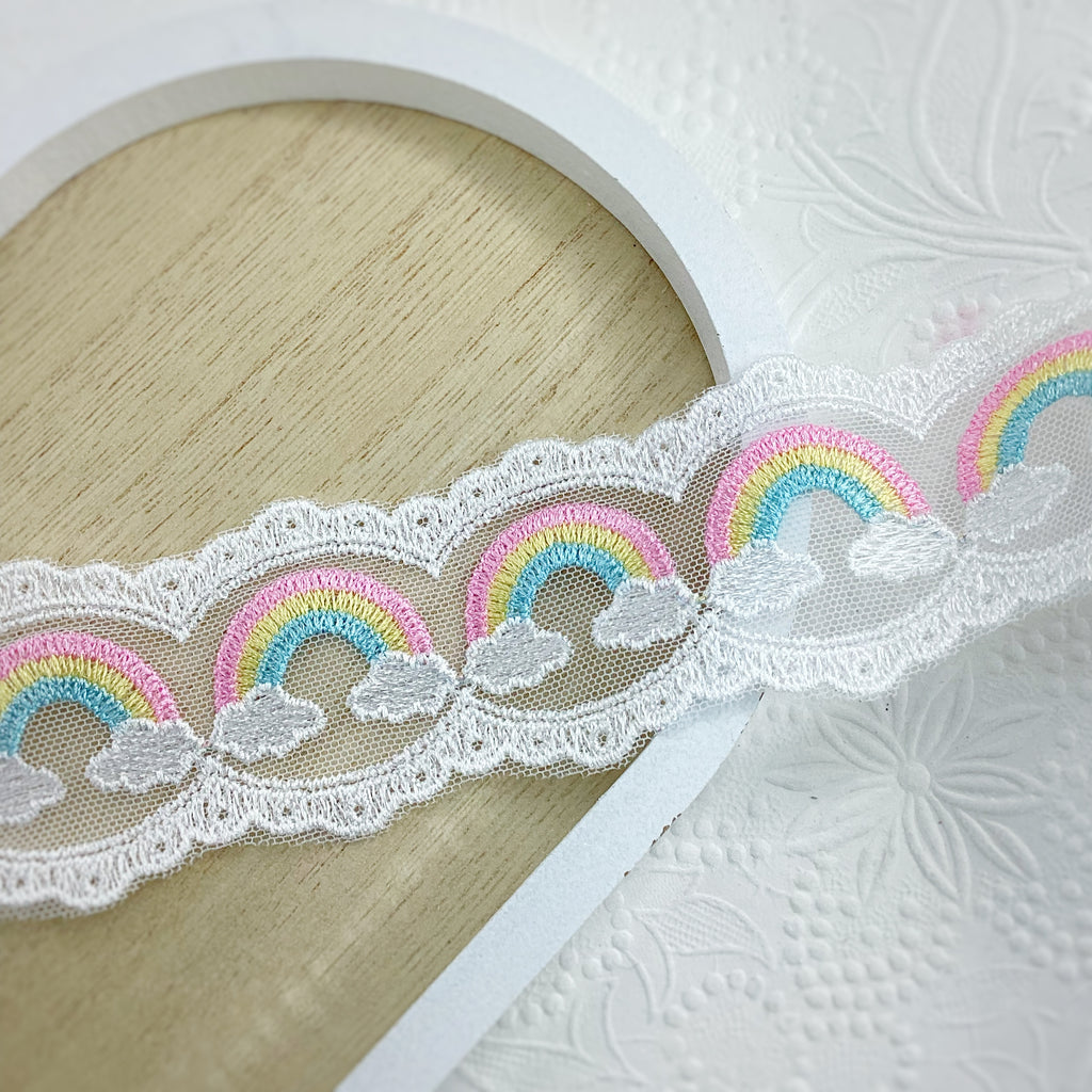 Cotton Candy Pastel Rainbows Bow Lace- RTS