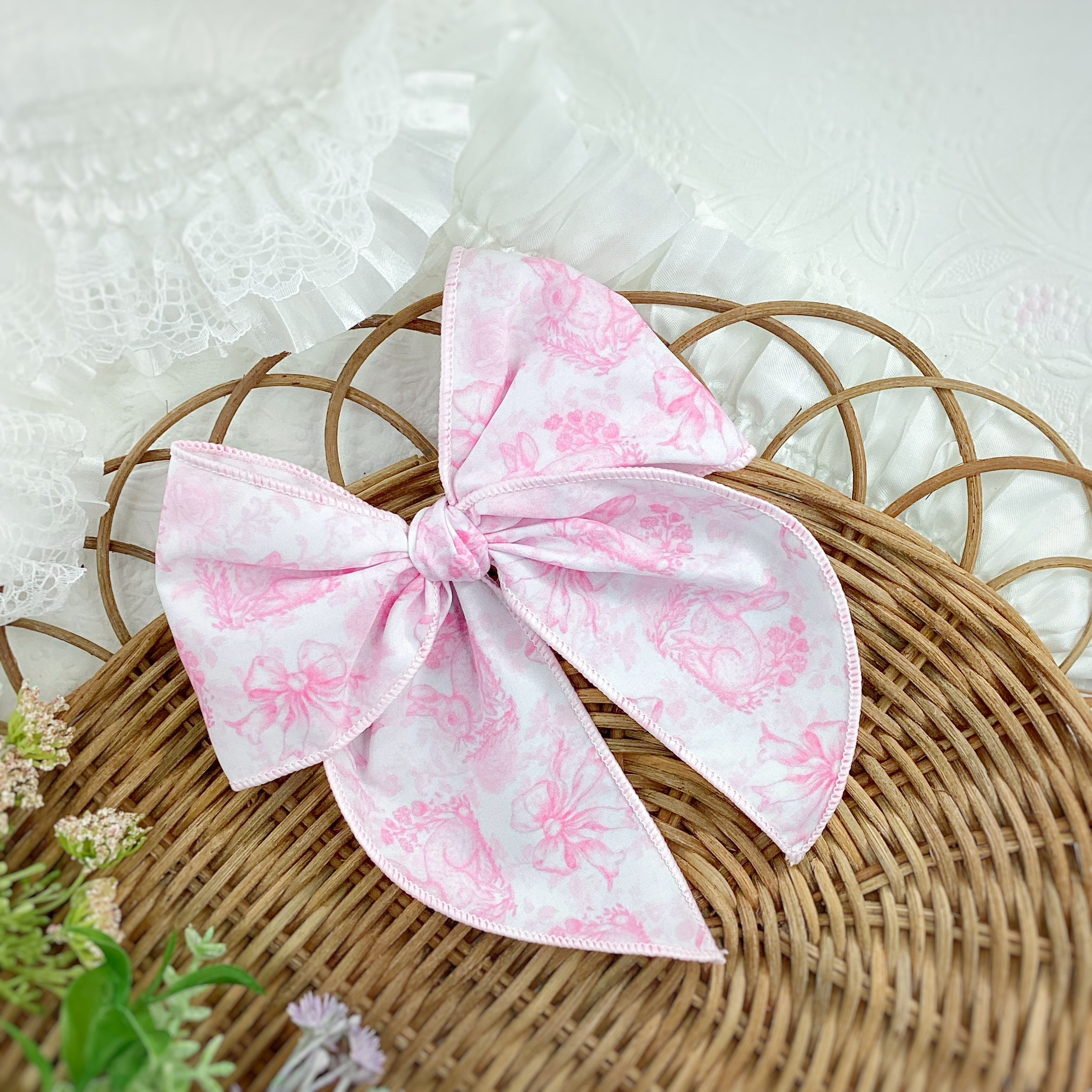 Pink Chinoise Bunnies Bow Strip and Headband Collection