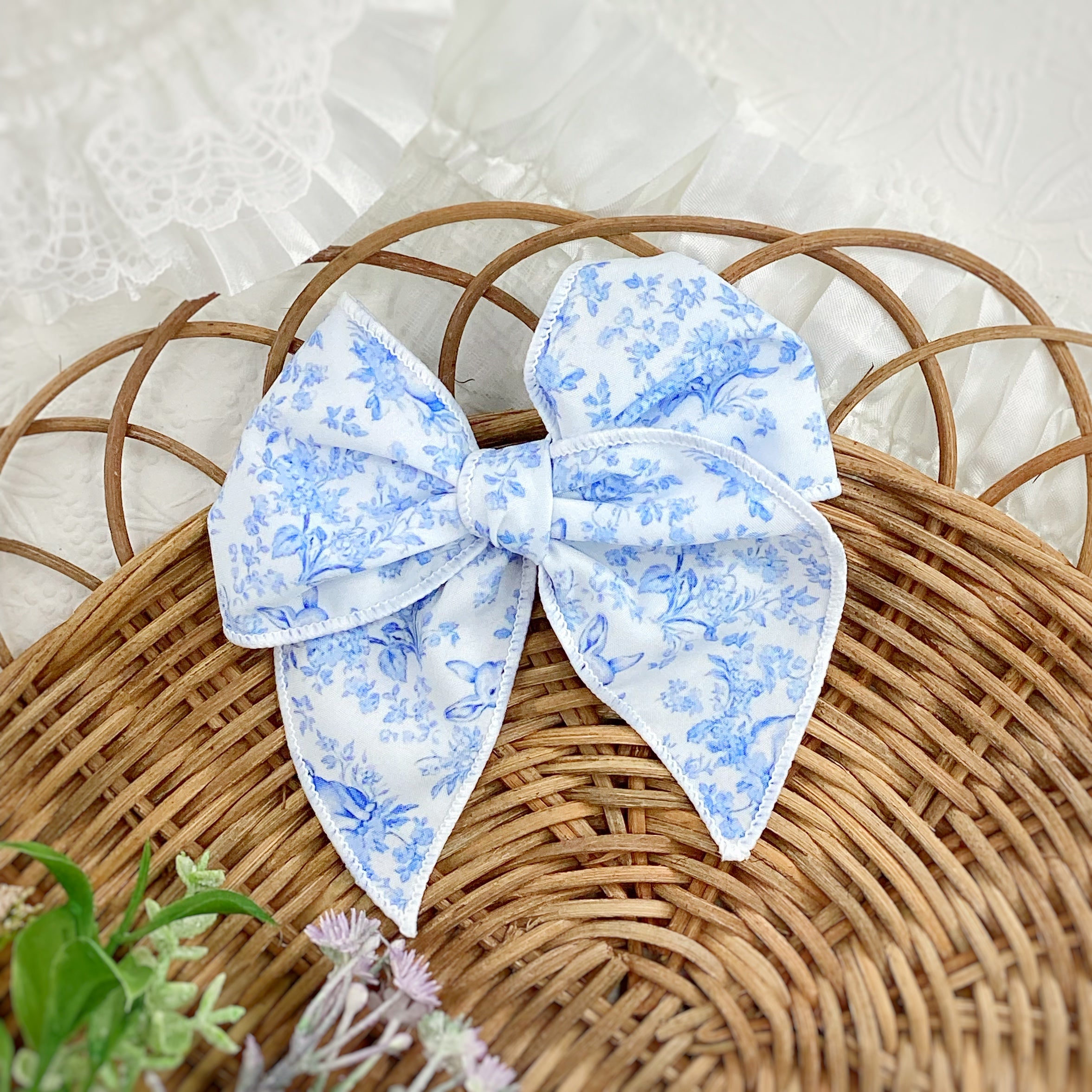 Blue Chinoise Bunnies Bow Strip and Headband Collection