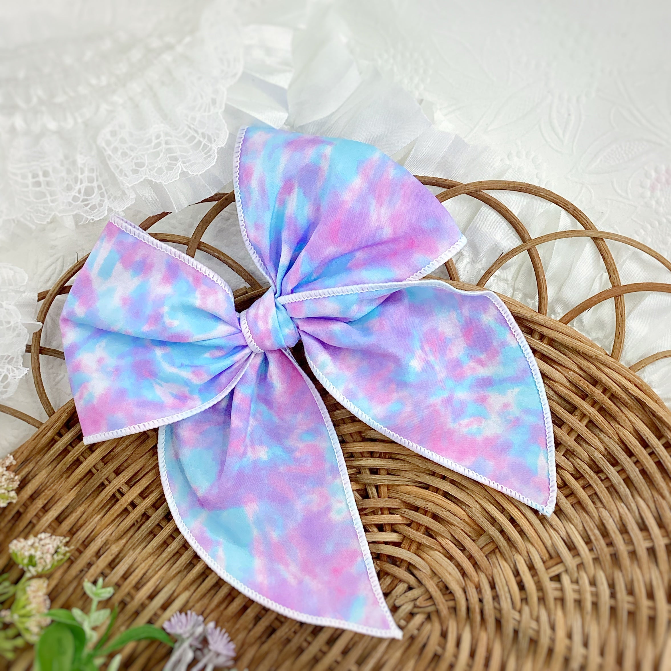 Purple and Blue Tie Dye Scrunchie, Bow Strip and Headband Collection