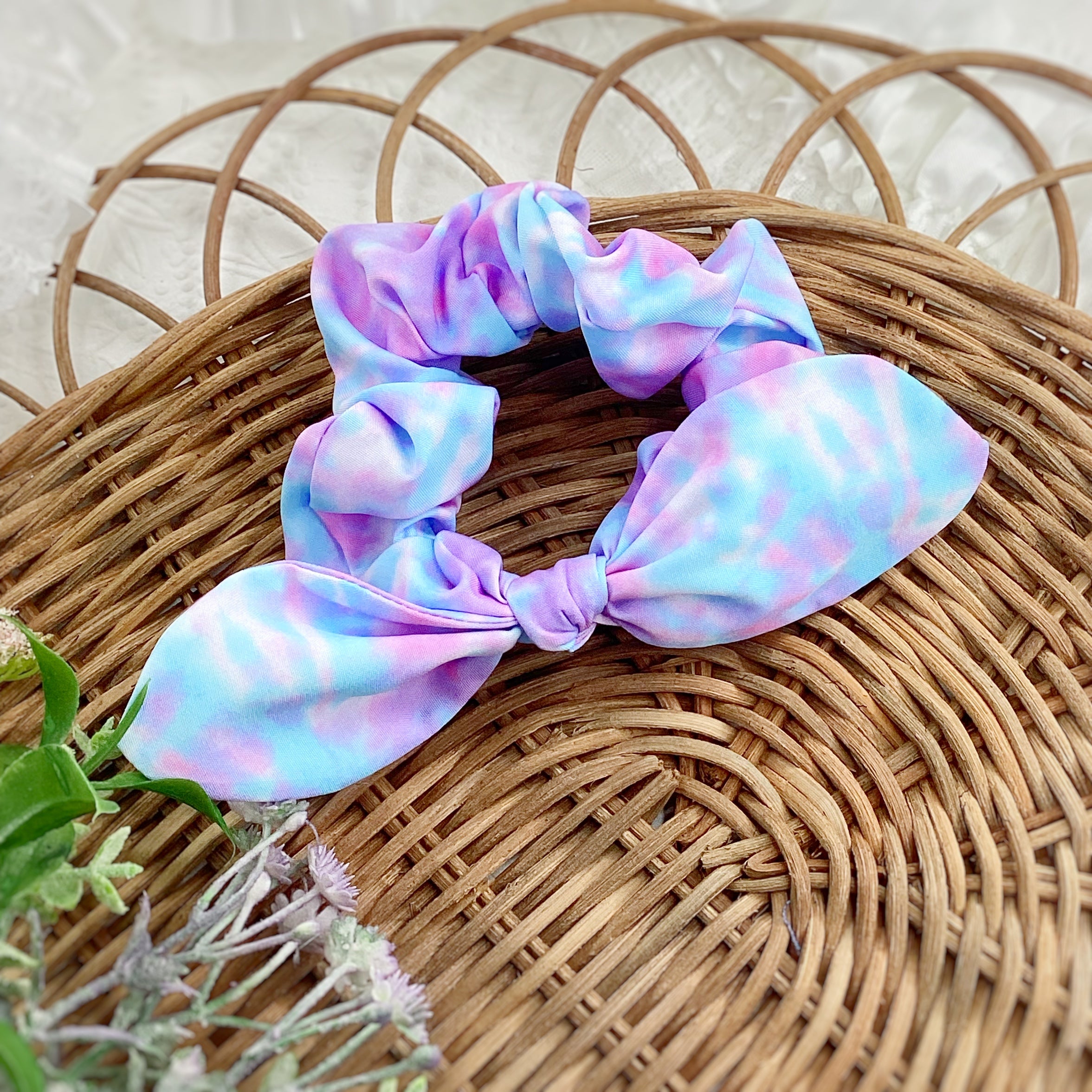 Purple and Blue Tie Dye Scrunchie, Bow Strip and Headband Collection