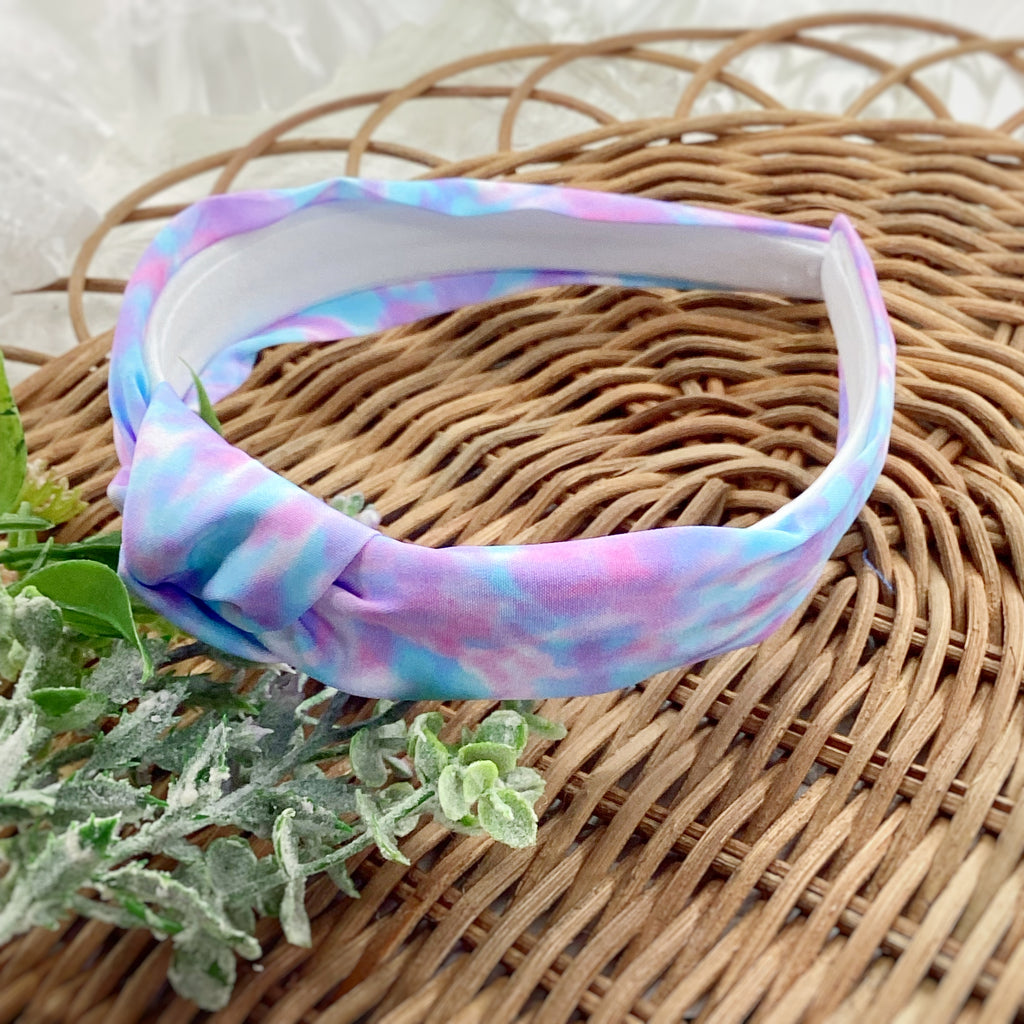 Purple and Blue Tie Dye Scrunchie, Bow Strip and Headband Collection