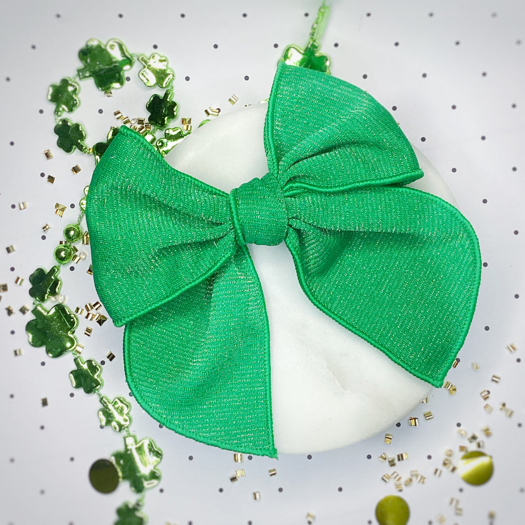 Kelly Green Shimmer Bow Strip, Headband and Scrunchie Collection